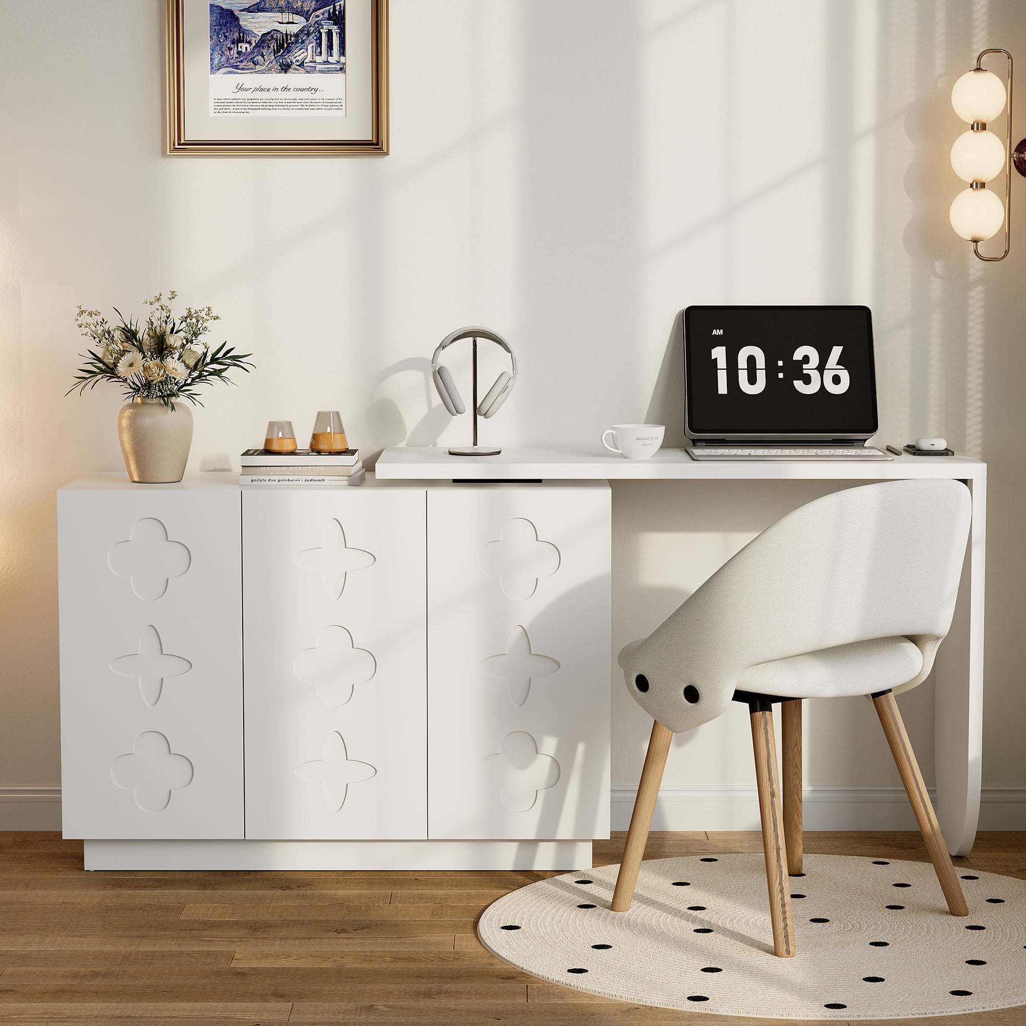 Desk, Rotating L-Shaped Corner, 110 cm White