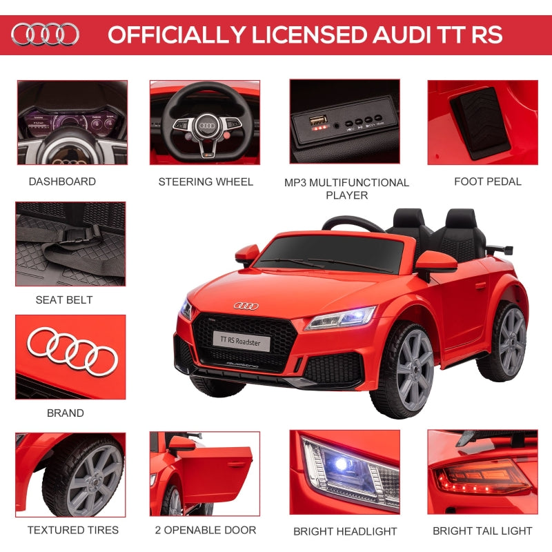 Kids Licensed Audi TT Ride-On Car, 12V with Remote, Suspension, Headlights, MP3 Player, Red
