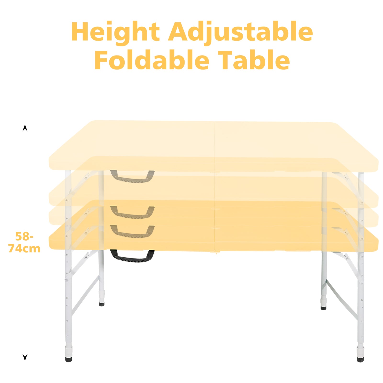 Portable Heavy Duty Folding Table, Adjustable Height, Multi-Functional, Light Yellow