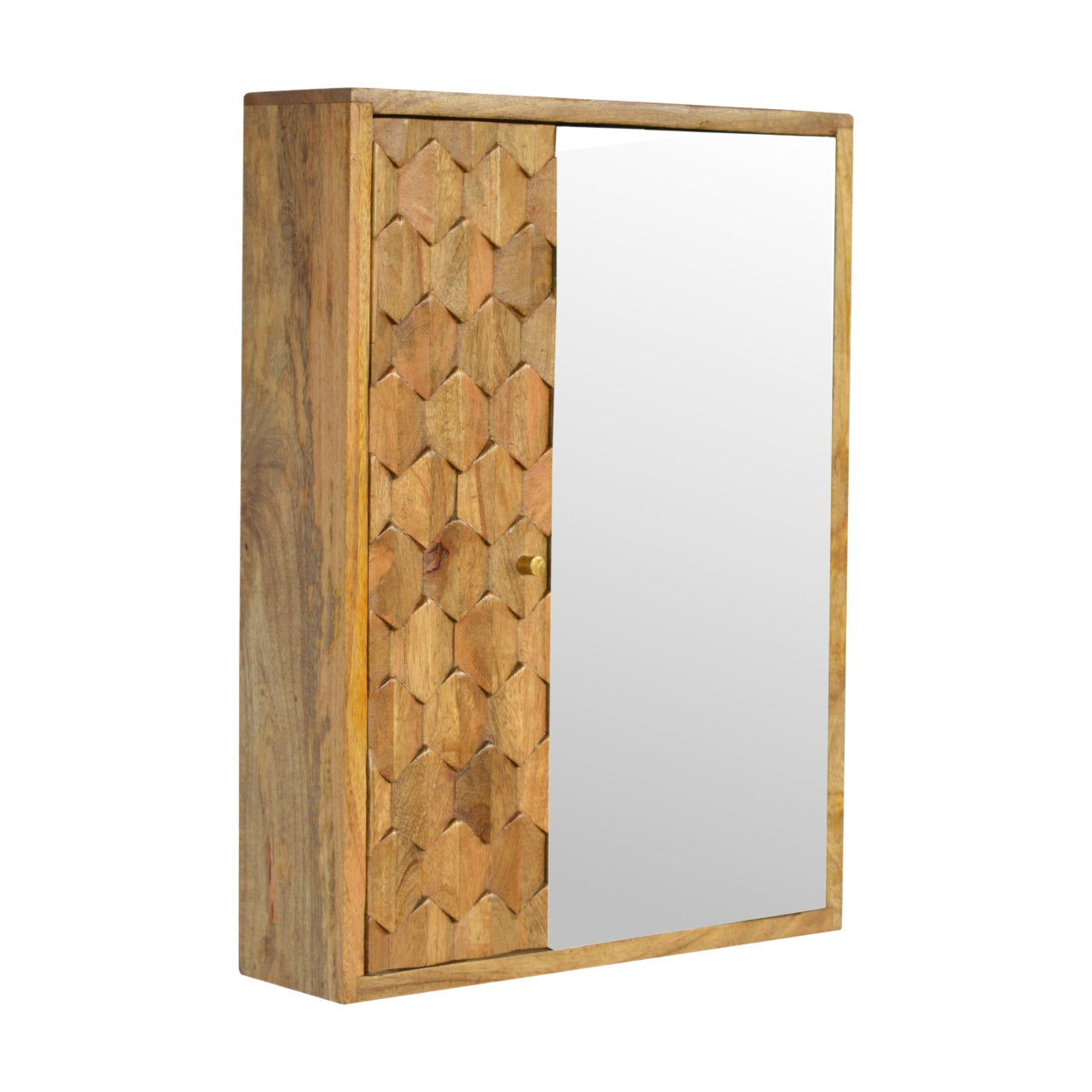 Solid Wood Pineapple Carved Mirror Cabinet, Brown
