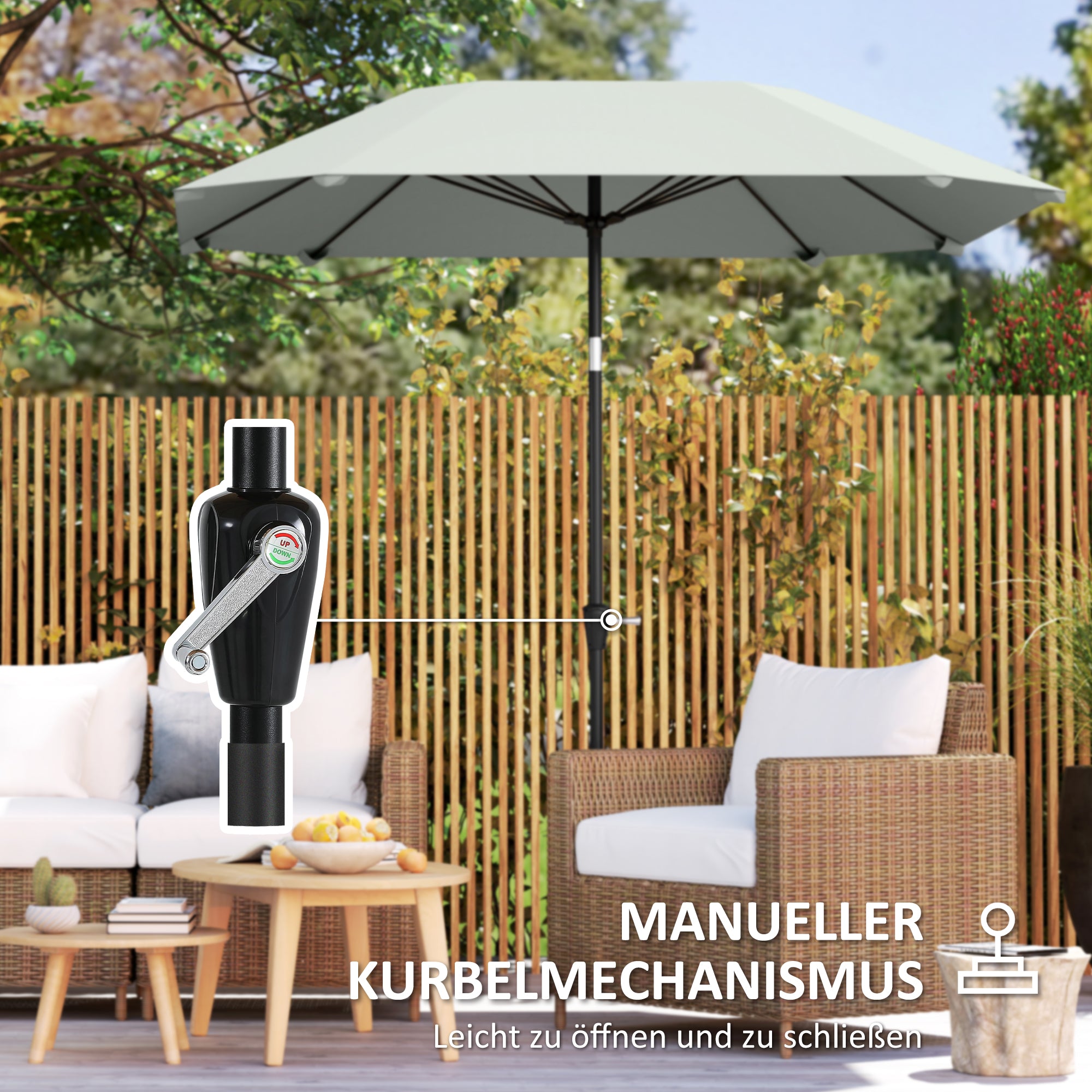 Parasol Ø233cm, Octagonal Folding Beach/Balcony/Garden, Dark Grey