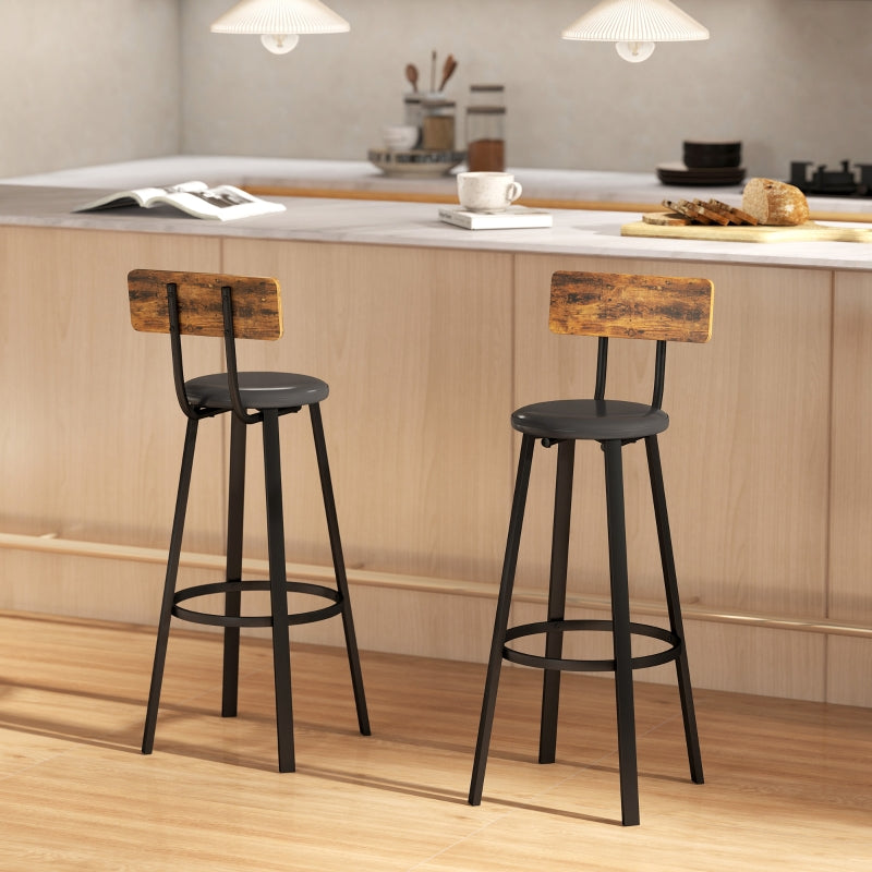 Set of Two Bar Stools Industrial-Style Faux Leather Brown/Black