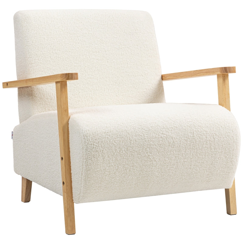 Armchair, Upholstered Lounge with Wooden Legs, Cream White