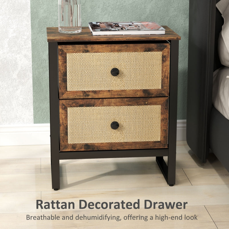 Industrial-Natural Two-Drawer Bedside Table - Brown