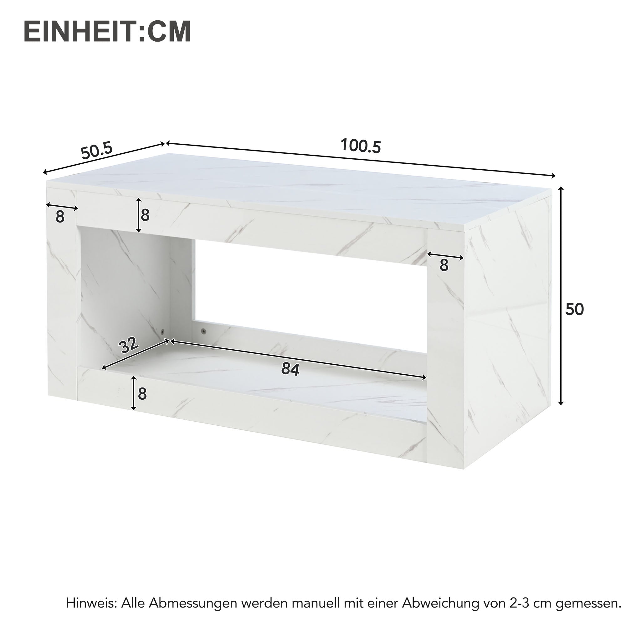 LED Coffee Table High-Gloss Remote Control Marble Print - White