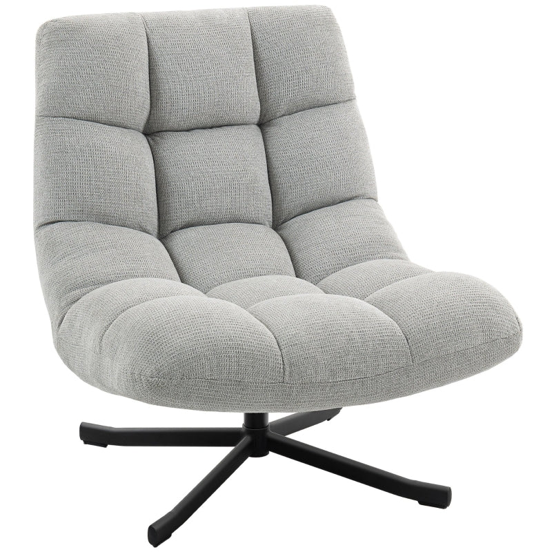 Swivel Lounge Chair with Wide Seat, Water-Repellent, Crossed Steel Legs, Light Grey