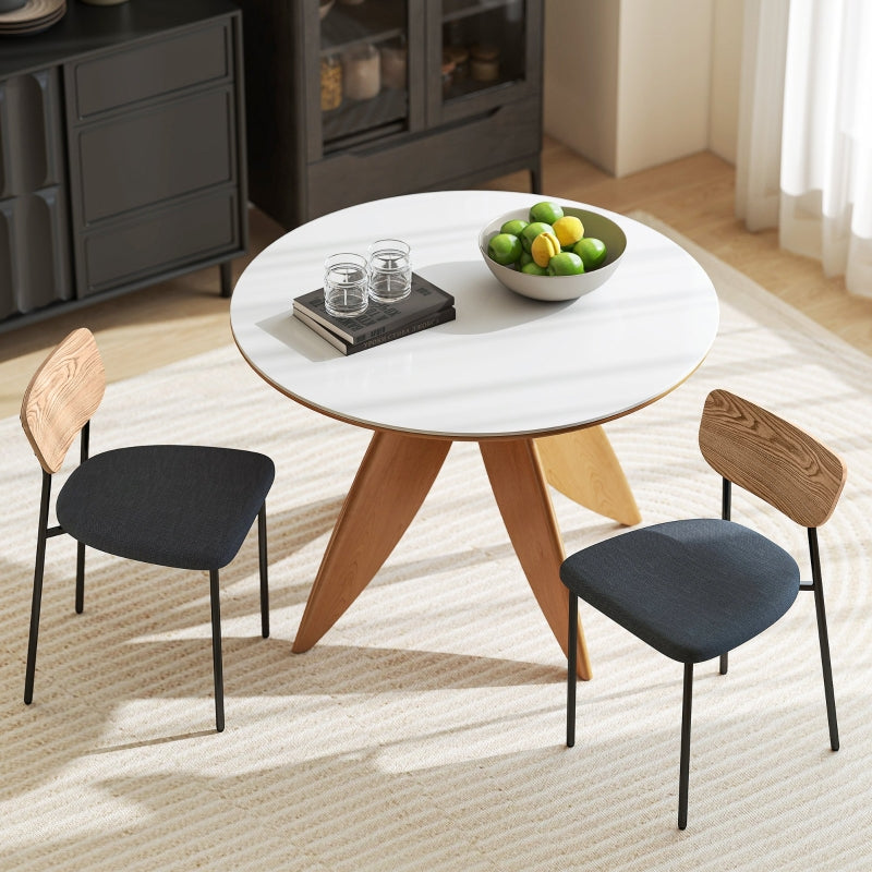 Dining Chairs Set of 2, Armless, Upholstered Steel Legs, Grey Linen Look