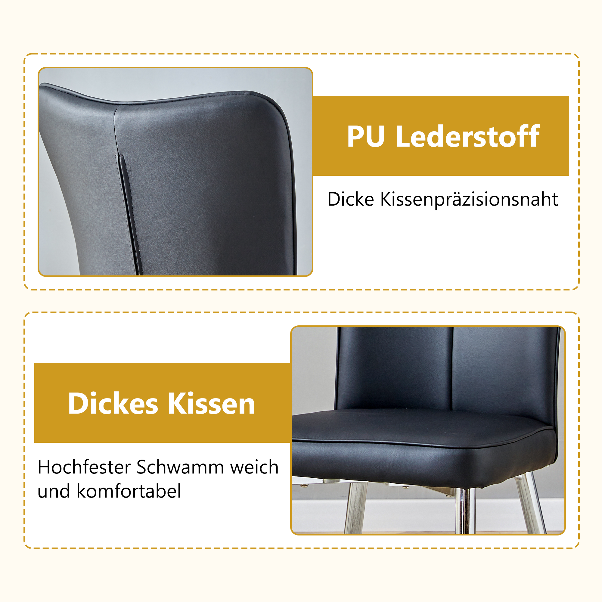 2 Dining Chairs Modern PU Silver Metal Legs 89cm High - Black