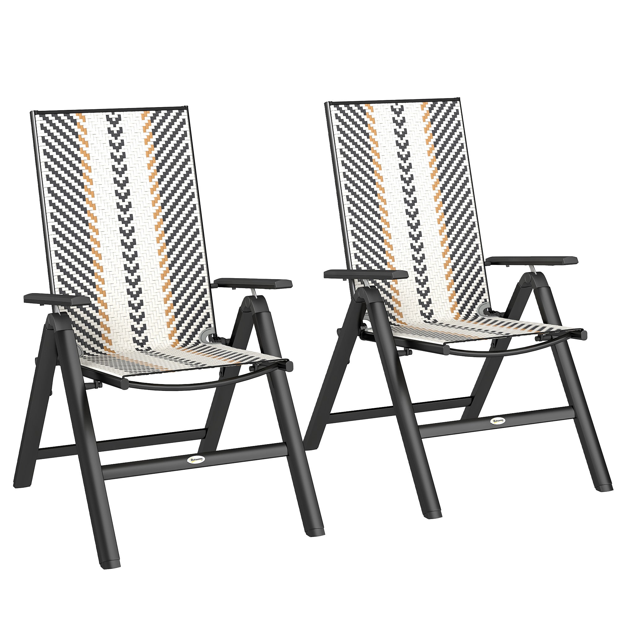 Set of Two Reclining Garden Chairs, 5-Position Rattan, Multicolour