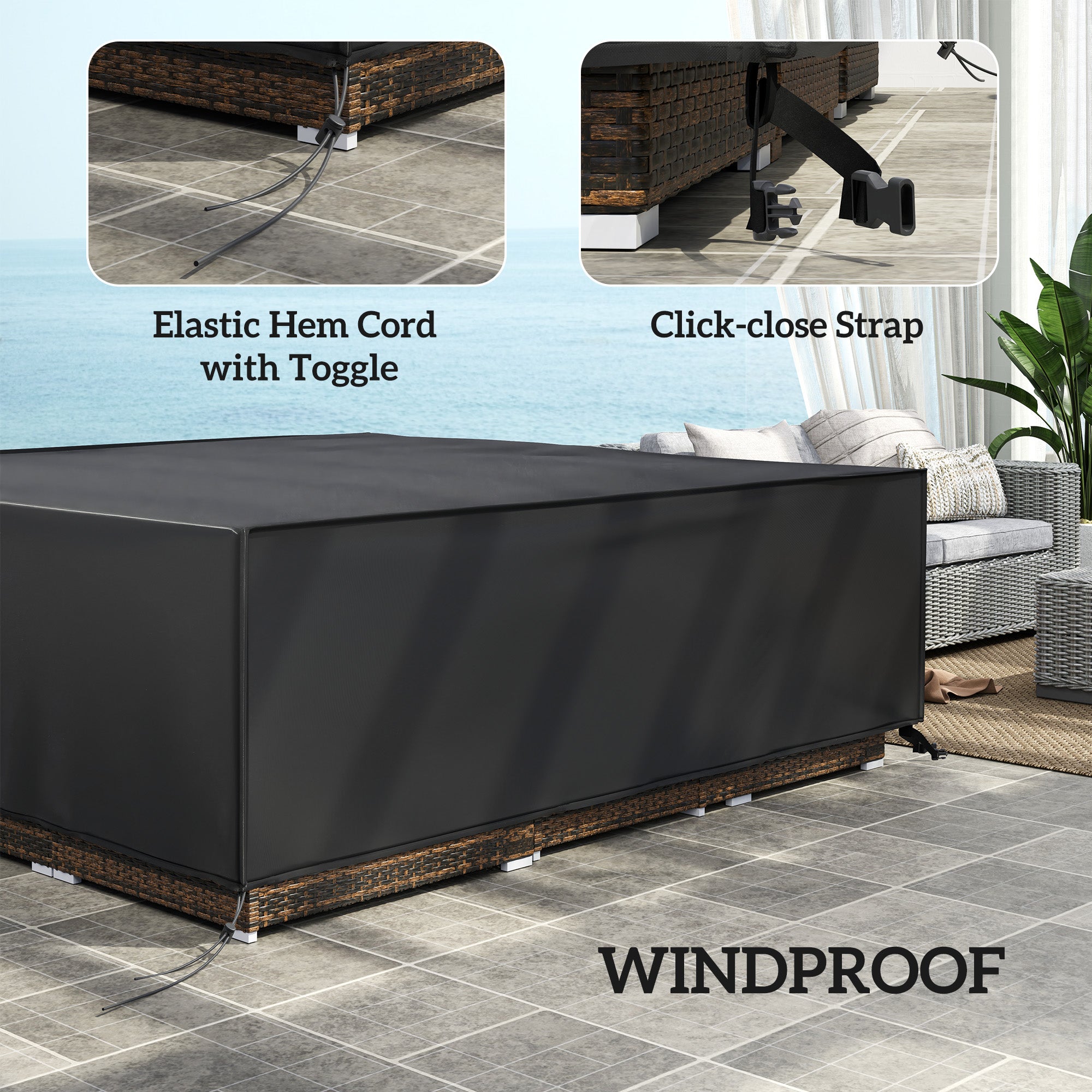 Large Patio Garden Furniture Set Cover Square Waterproof 600D Oxford, Black