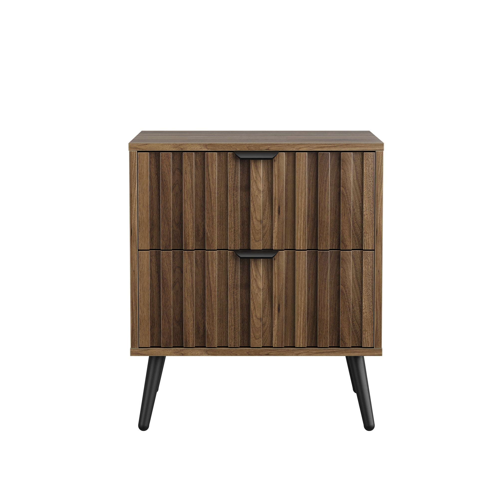 Modern Bedside Table Recessed Design 2 Drawers 45x40x53 cm - Walnut