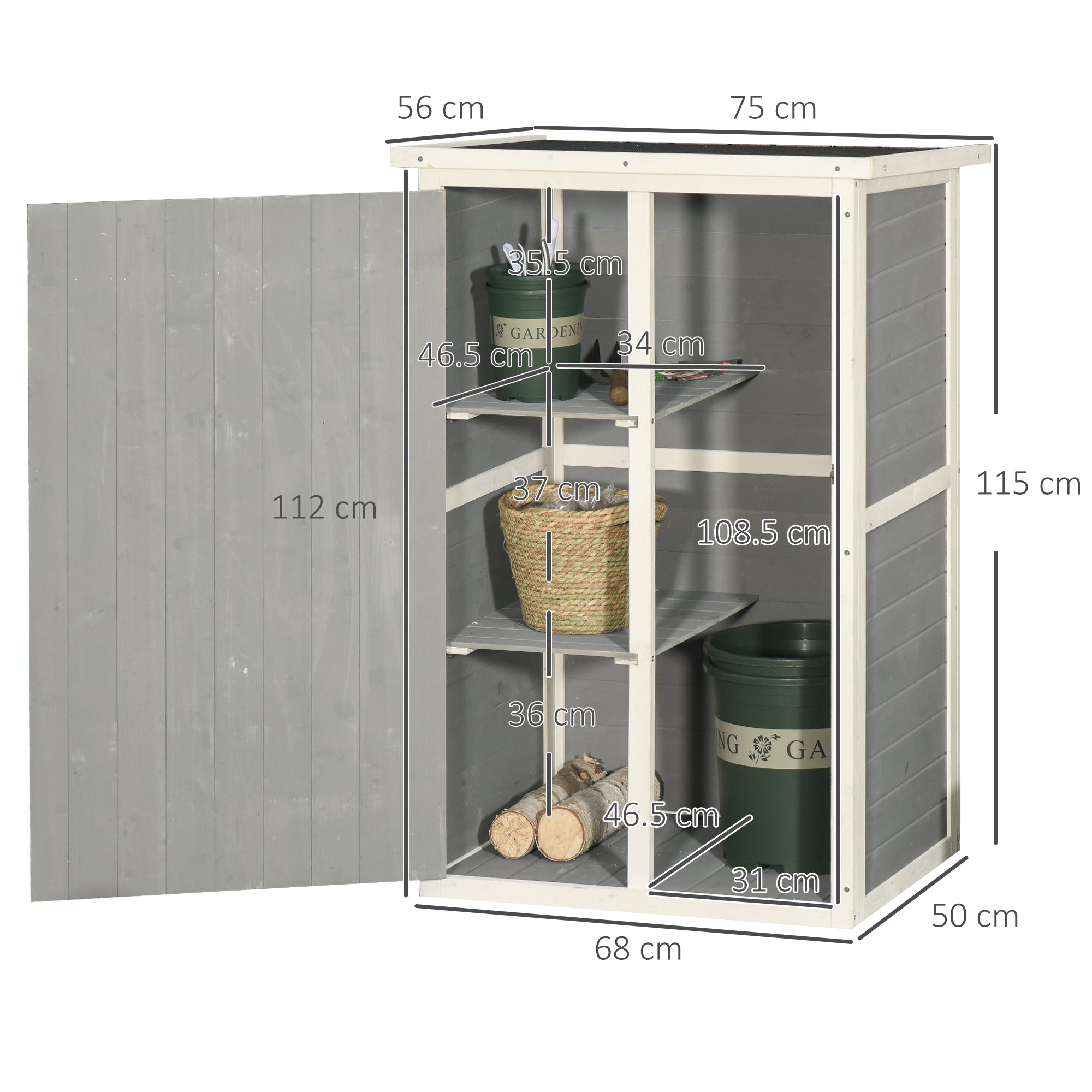 Garden Shed Tool Shed with Shelves Fir Black/Grey/White
