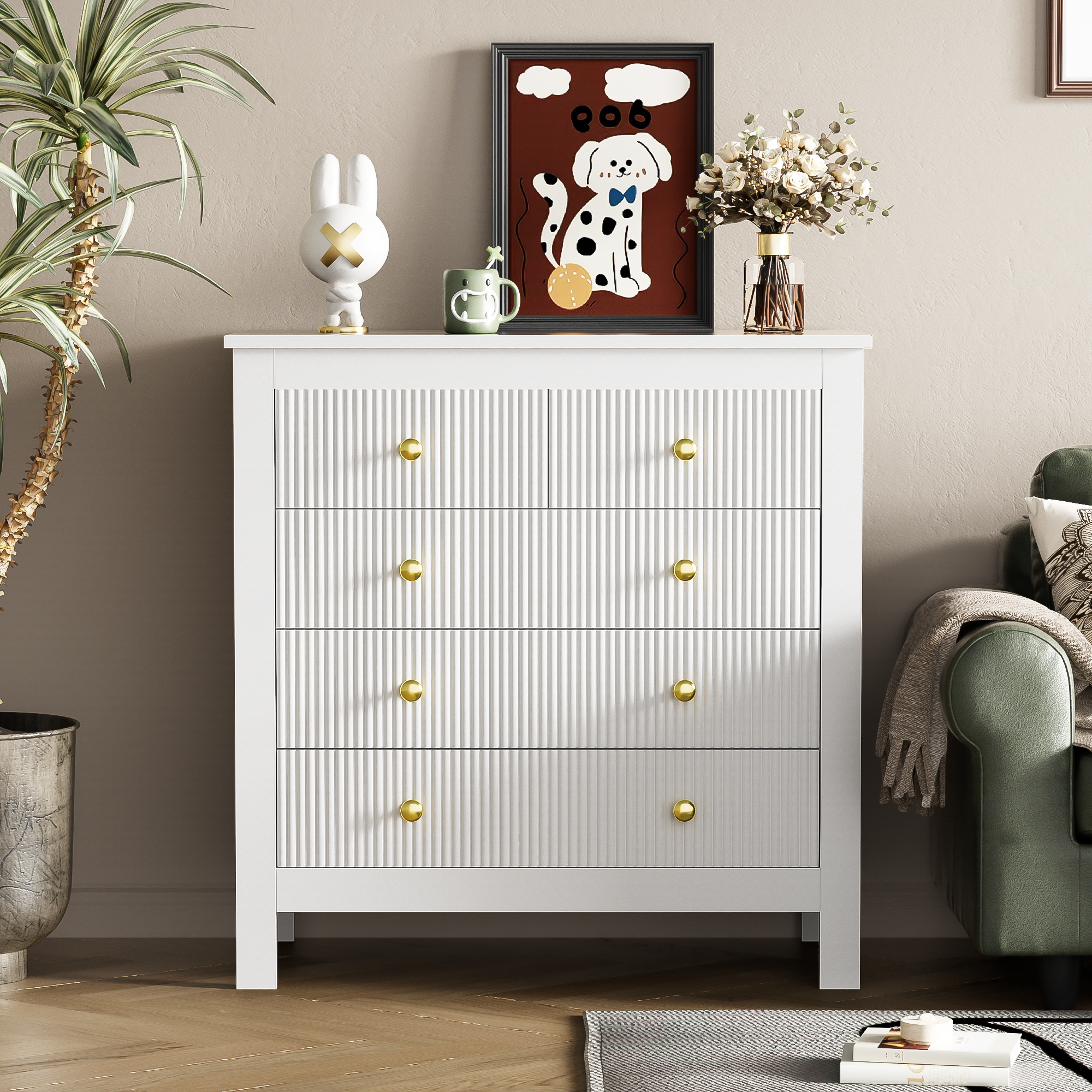 Sideboard with Special Doors & Gold Handles, Shoe Cabinet/Dressing Table