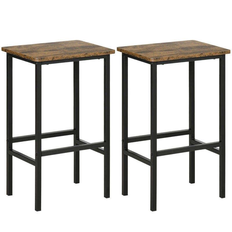 Industrial Bar Stools, Set of 2 Counter Height with Footrest, Rustic Brown