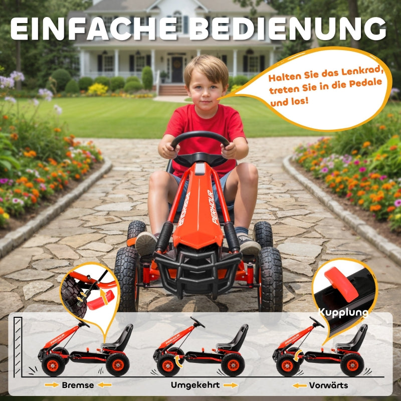Pedal Go-Kart for Children with Adjustable Seat and EVA Wheels, Red