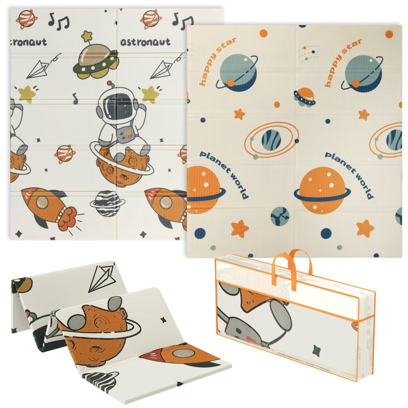 Space-Themed Baby Play Mat Double Sided Foldable Water-Resistant Multicolor