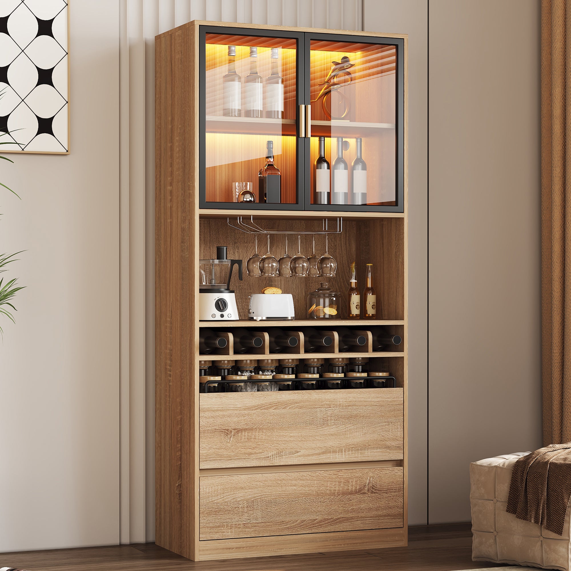 Display Cabinet with Glass Doors, Lighting - 180cm