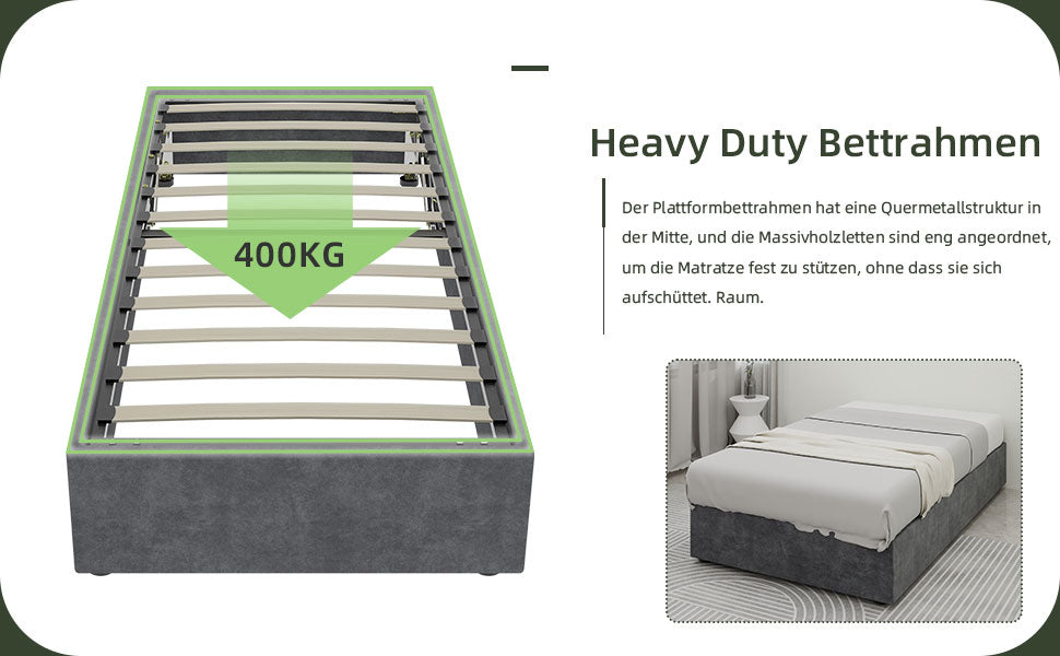 Modern Simple Style Bed Frame 90*200cm Gas Lift Storage Dutch Velvet Grey