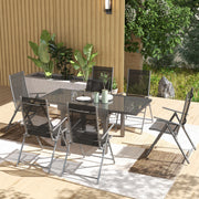 7 Piece Outdoor Dining Set with Extendable Table and 6 Folding Chairs, Grey Steel