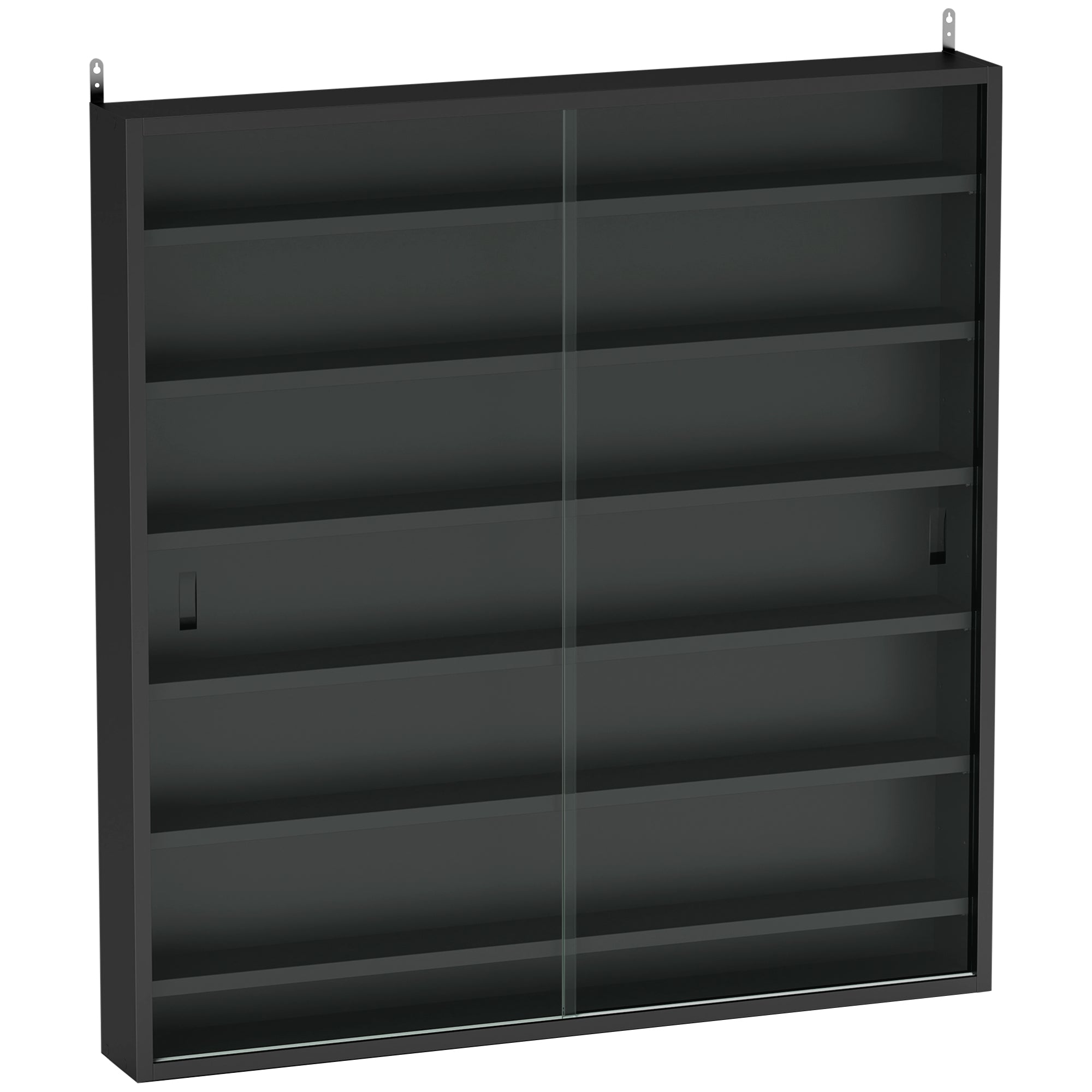 Six Shelf Display Cabinet with Glass Doors, Black