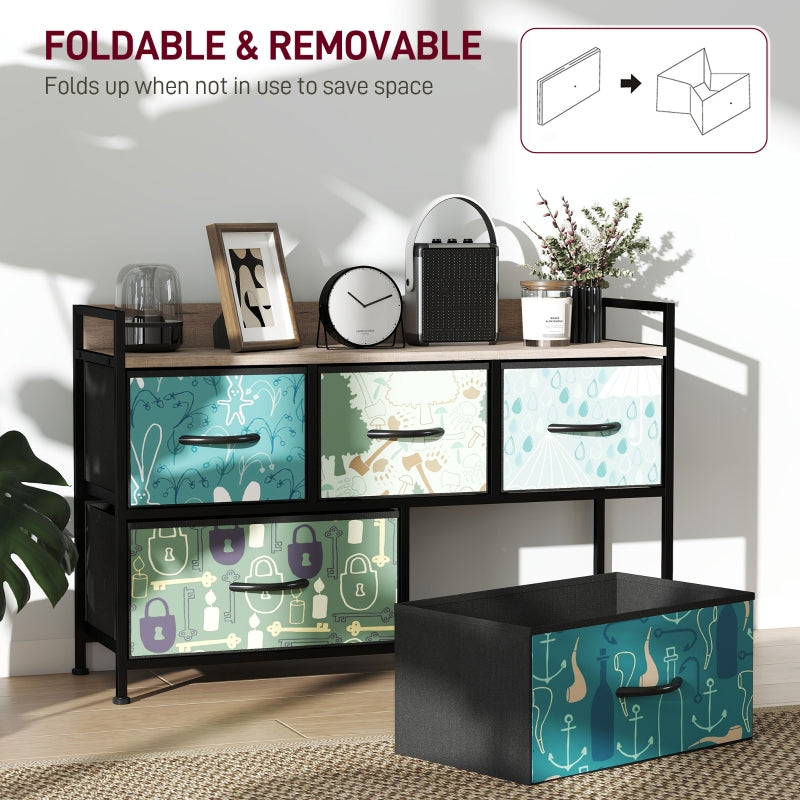 Chest of Drawers, 5-Drawer Storage Unit, Blue