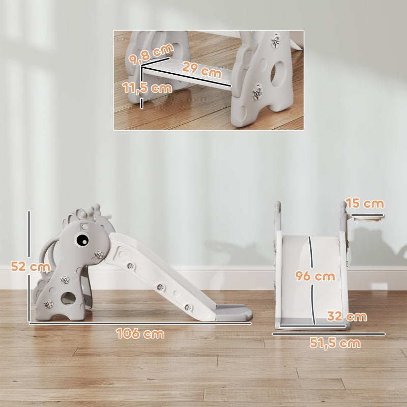 AIYAPLAY 3-in-1 Giraffe Slide with Basketball Hoop and Ball, grey