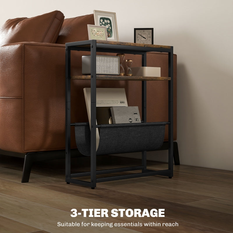 Narrow Side Table 3-Tier Storage Magazine Holder Rustic Brown