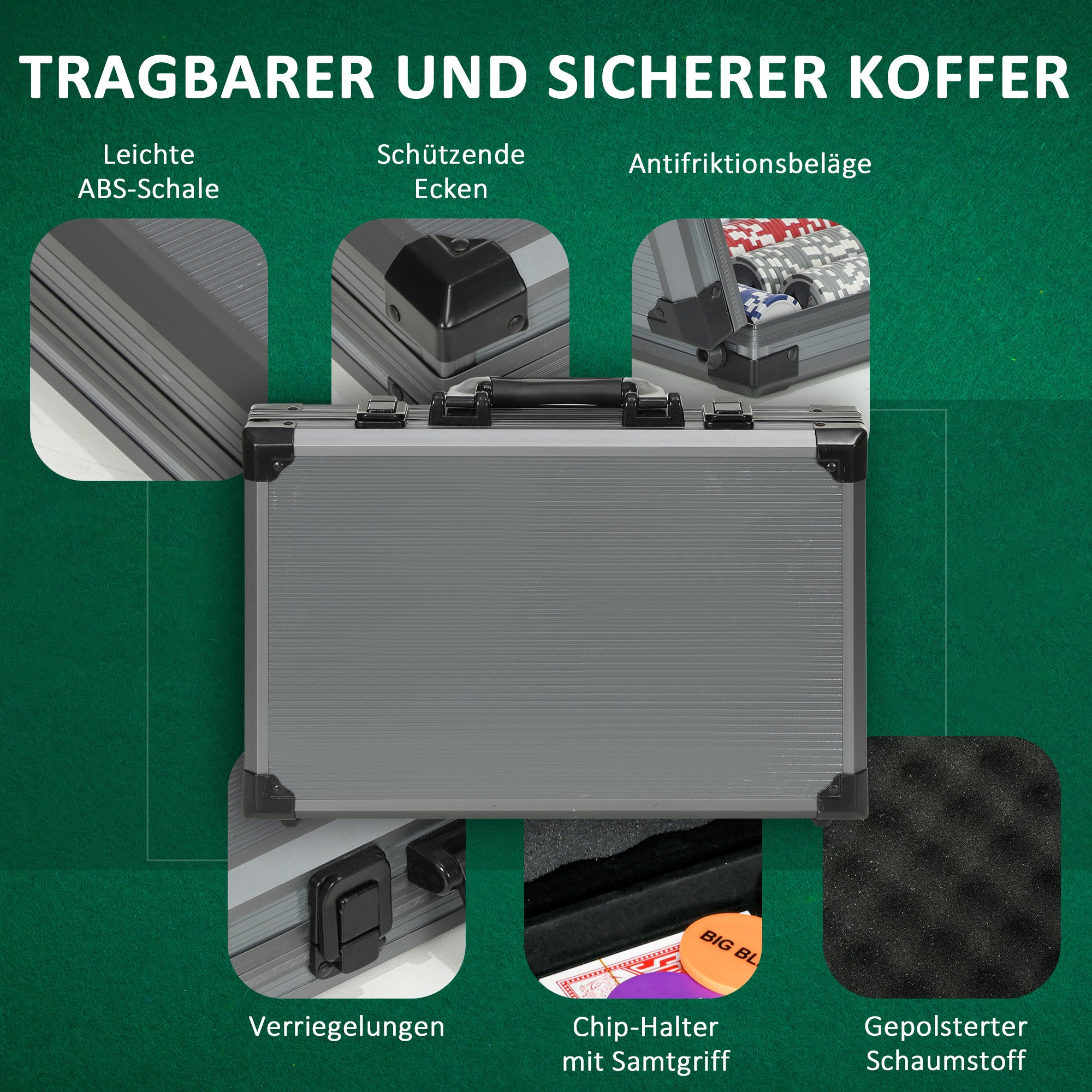 SPORTNOW Poker Case, Complete Set with 400 Chips and Accessories, aluminum