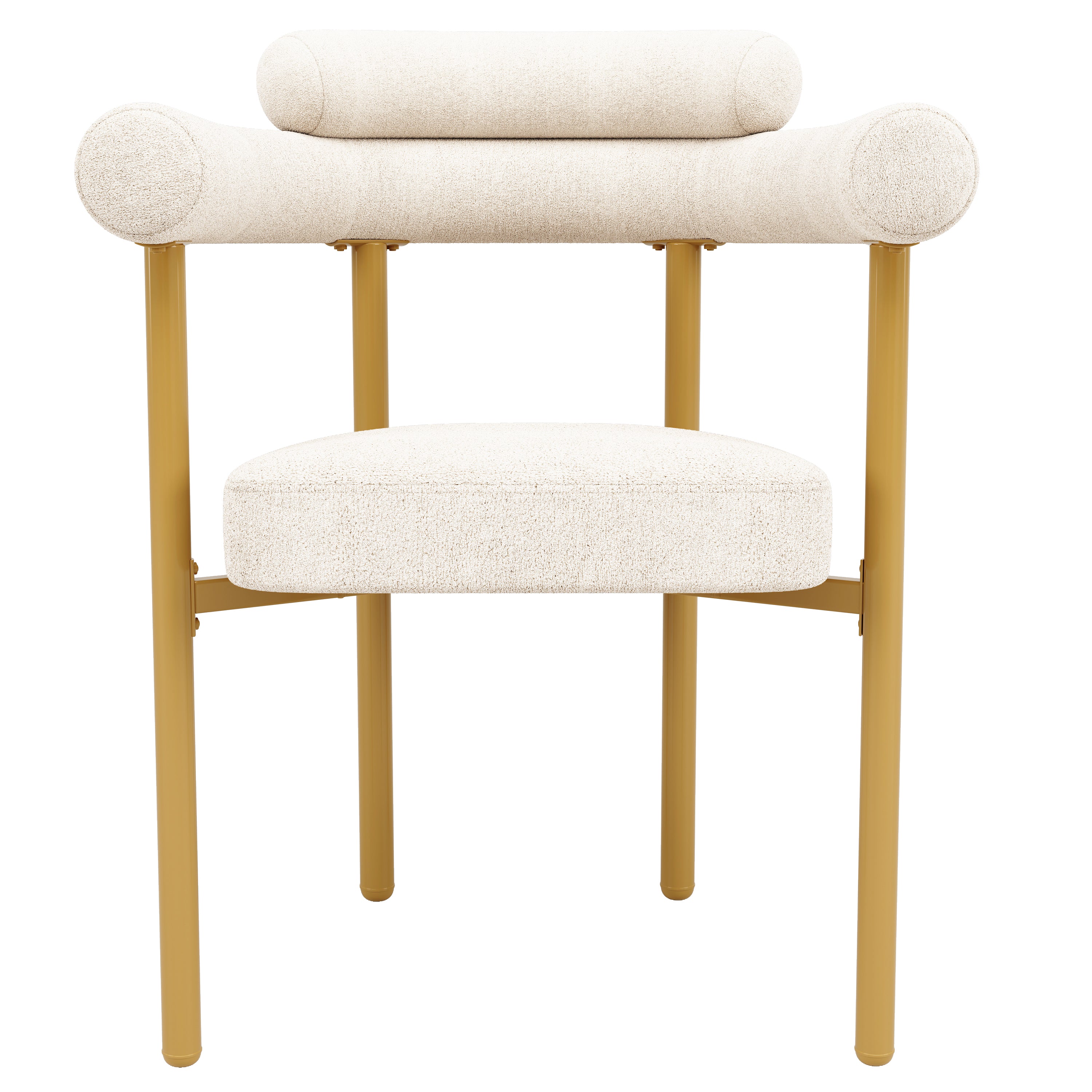 Dining Chairs Set of 2, Modern Simple Comfortable Ring Seats Gold Legs, Beige Suede