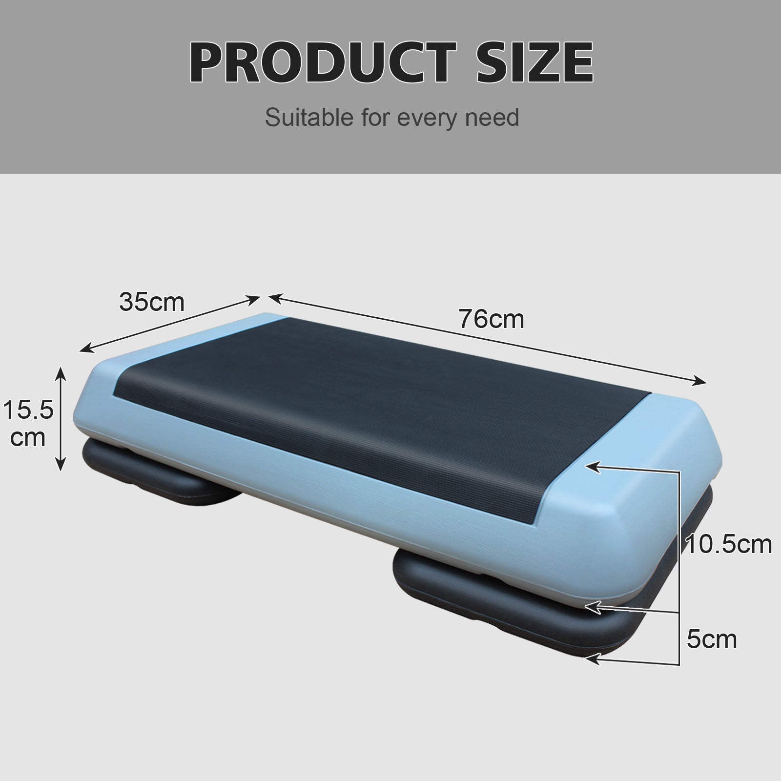 Aerobic Stepper, 76cm/28.5" Adjustable with 2 Risers, Gray Black
