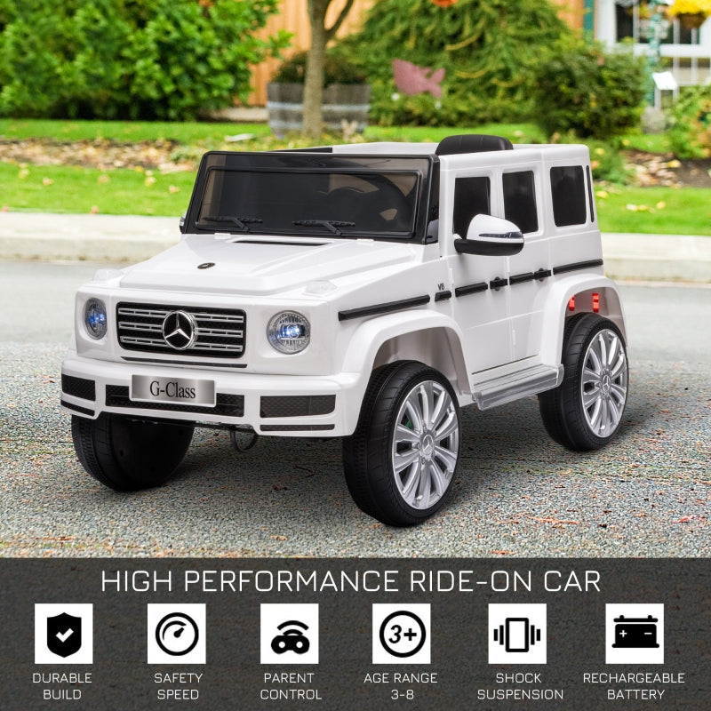 Mercedes Benz G500 Licensed 12V Kids Electric Ride On Car Toy with Remote Control, MP3, White