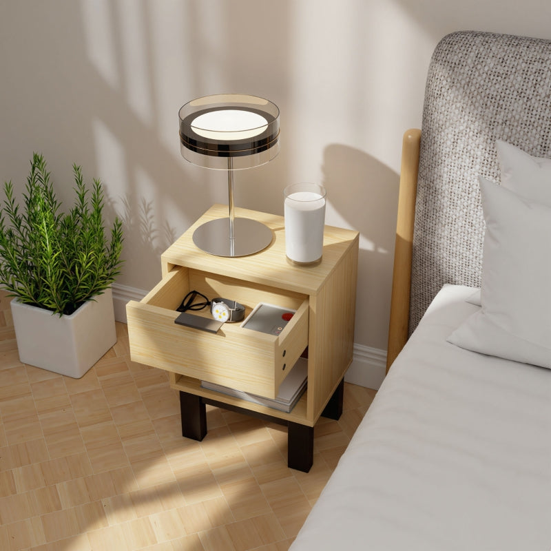 Nightstand with Drawer and Open Compartment, 35x26x50 cm, Oak