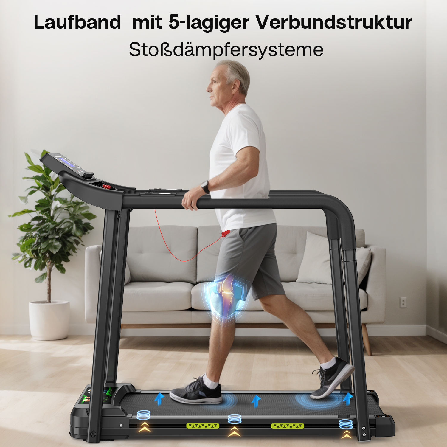 Walking Pad Treadmill Foldable LED Display Handrail, 135 kg Capacity