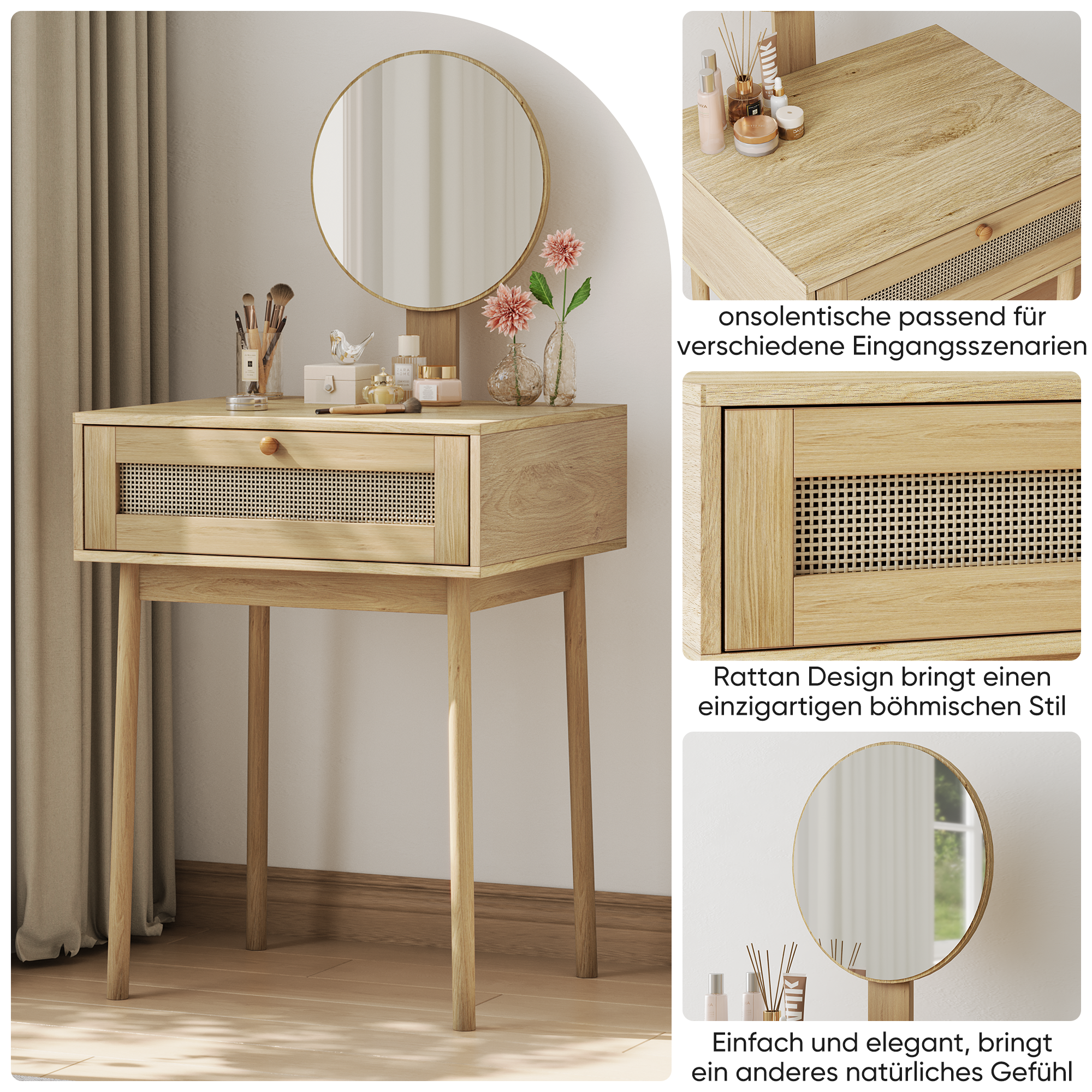rattan dressing table with mirror compact suitable for small spaces