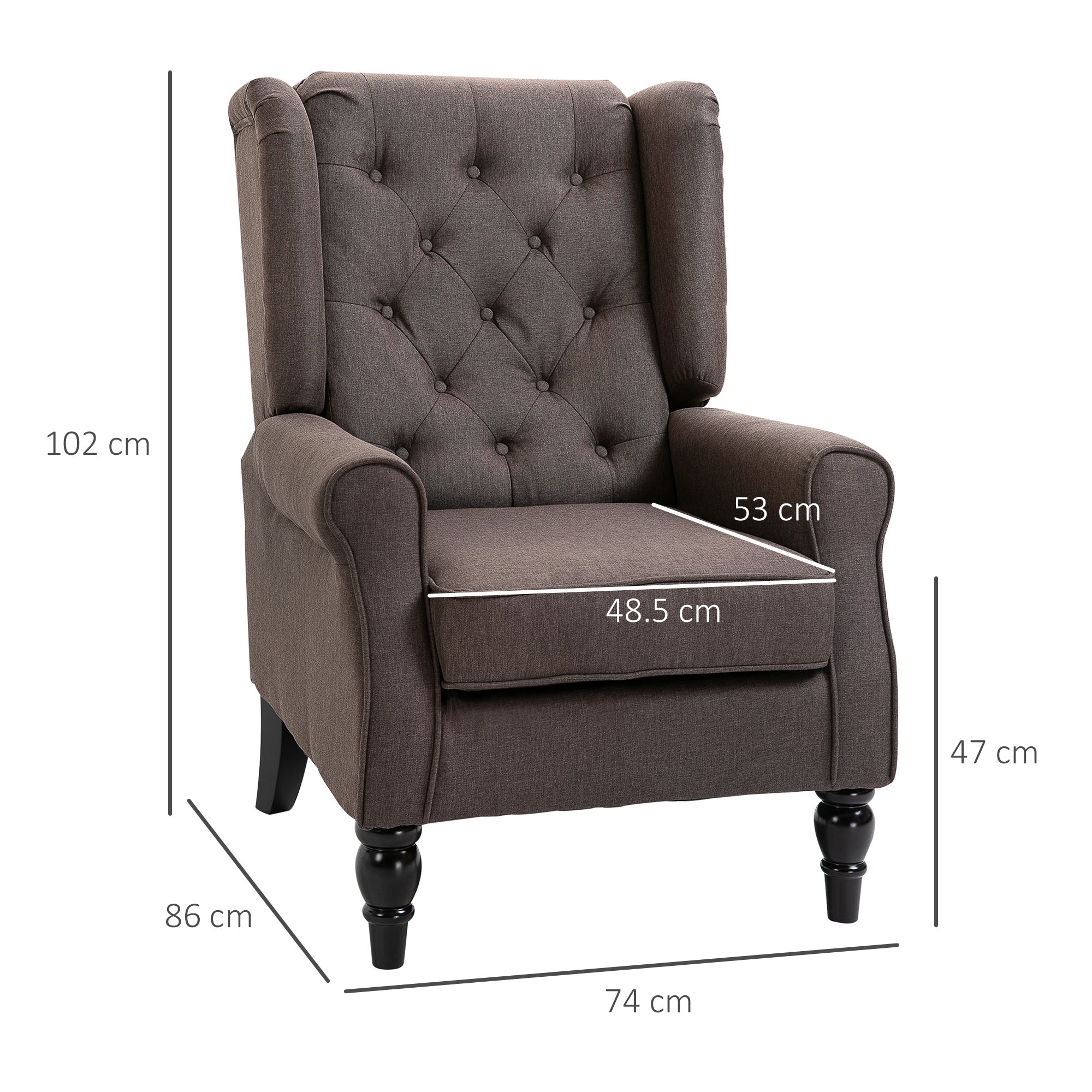 Wingback Accent Chair, Button Tufted Occasional Chair, Brown