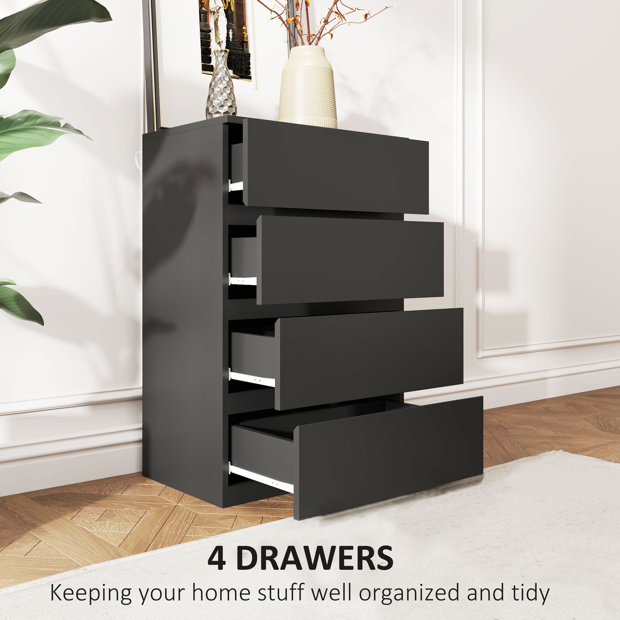Chest of Drawers, Modern 4-Drawer Storage Dresser, Particle Board