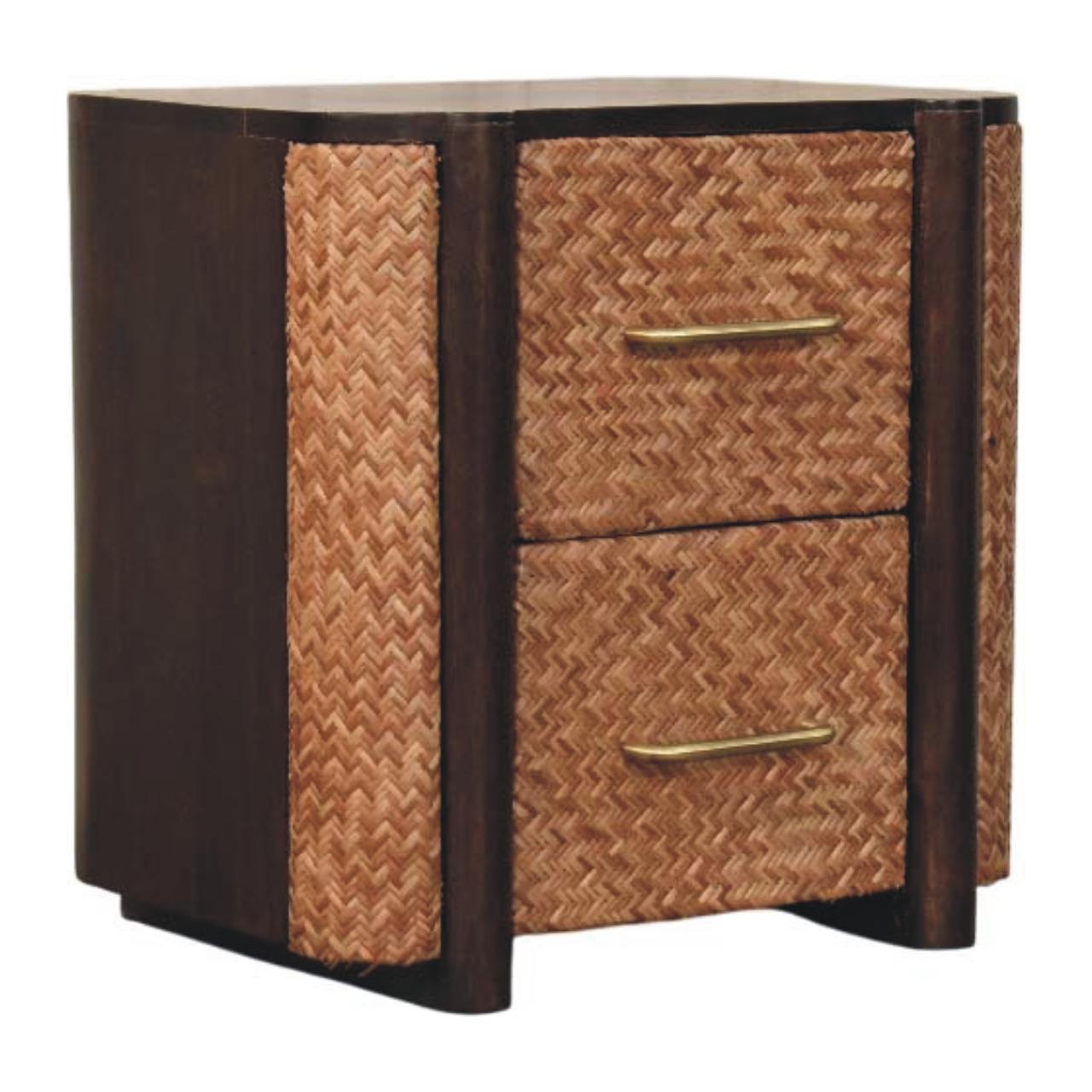 Solid Wood Havana Canefront Drawers, 2-Drawer, Dark Brown