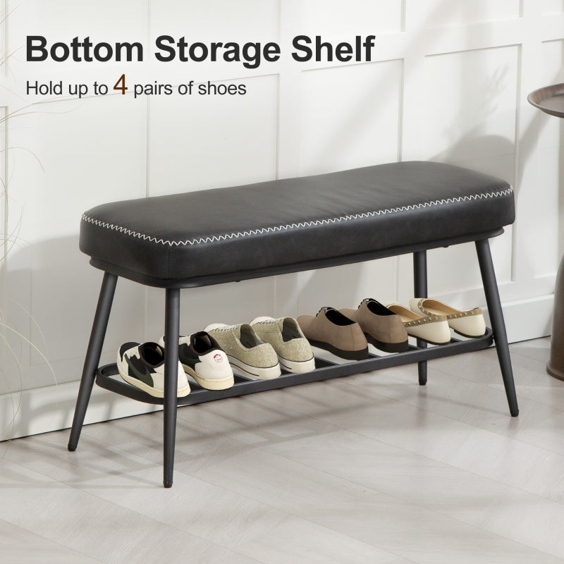 Shoe Storage Bench with Comfortable Cushion, PU Leather - Charcoal Grey