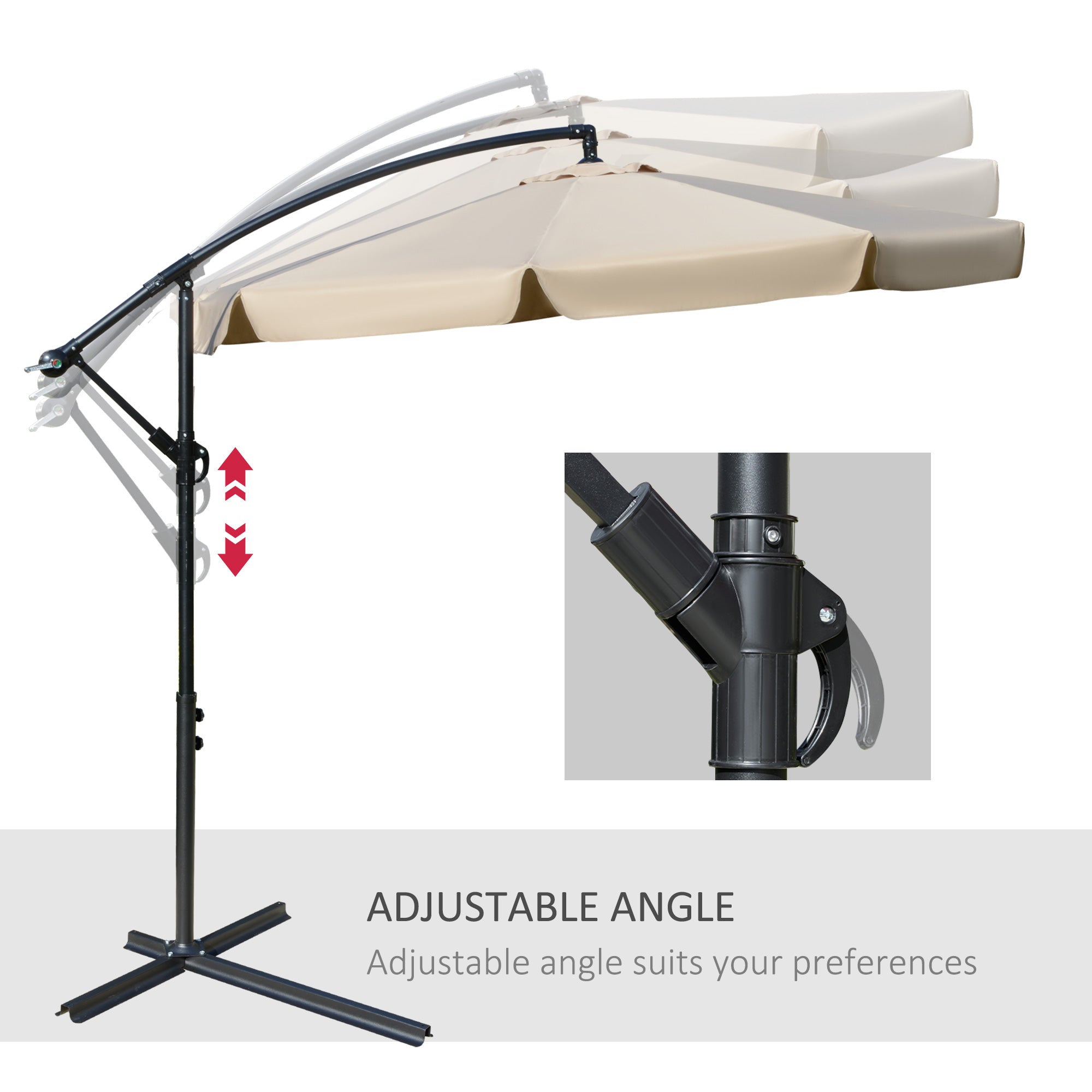 2.7m Cantilever Parasol Sun Umbrella with Crank Handle and Cross Base, Light Brown