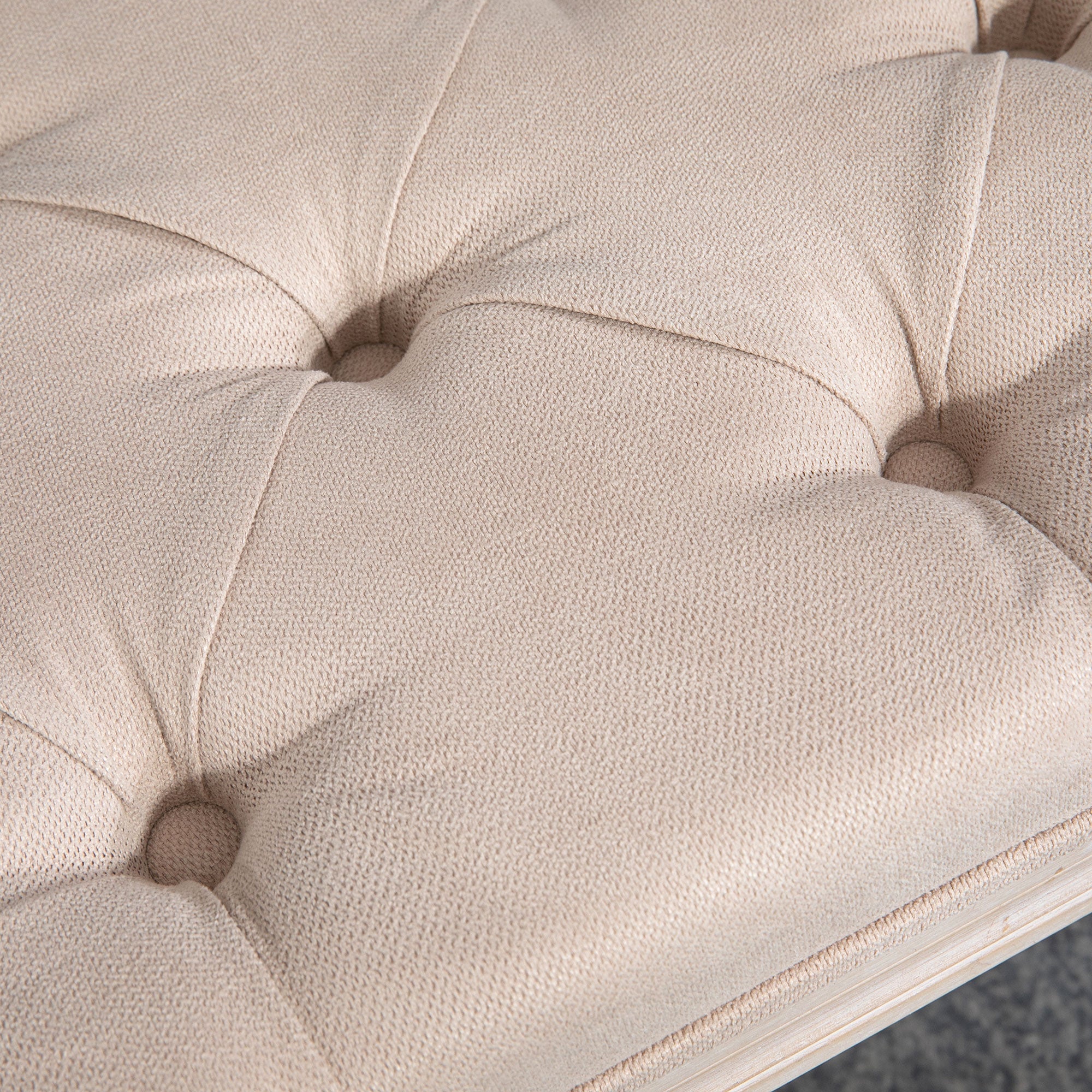 Vintage Upholstered Bench 117x40x48cm with Buttons Linen Look Beige