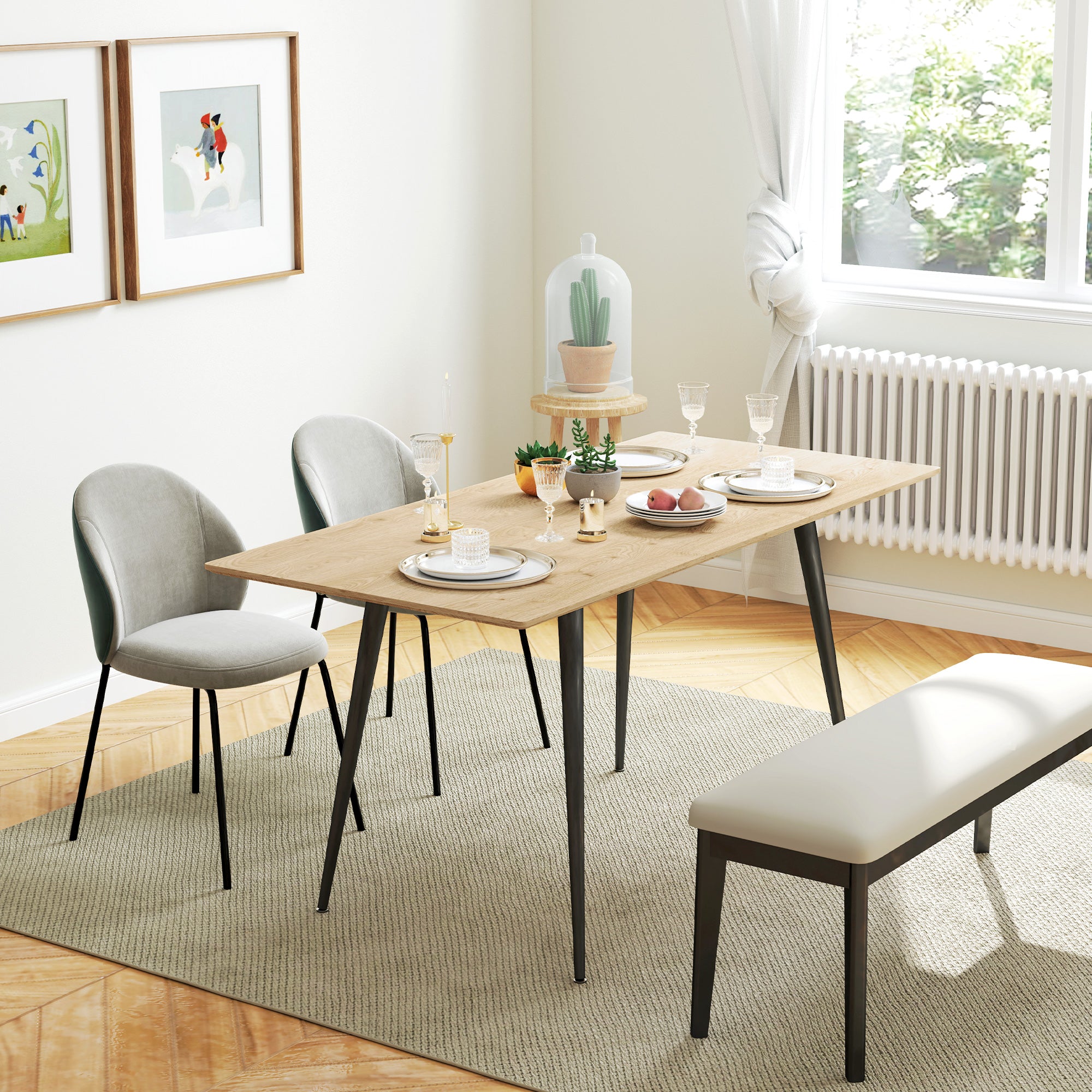 Extendable Dining Table 120/160 cm, 6-8 Person Kitchen Table Steel Legs, Natural Finish