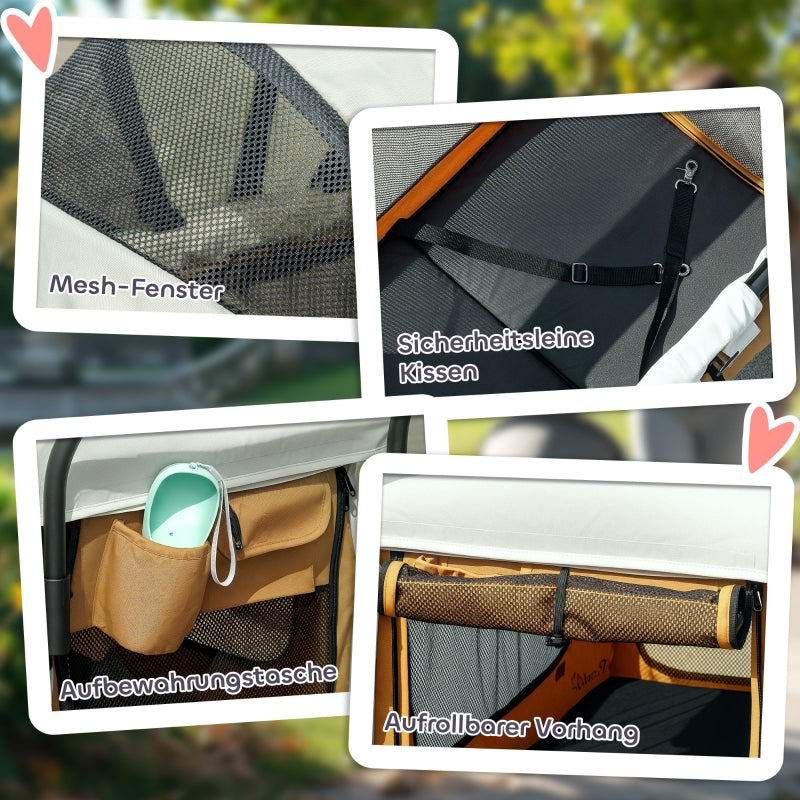 Dog Buggy, Foldable, for Dogs & Cats up to 30kg, Brown