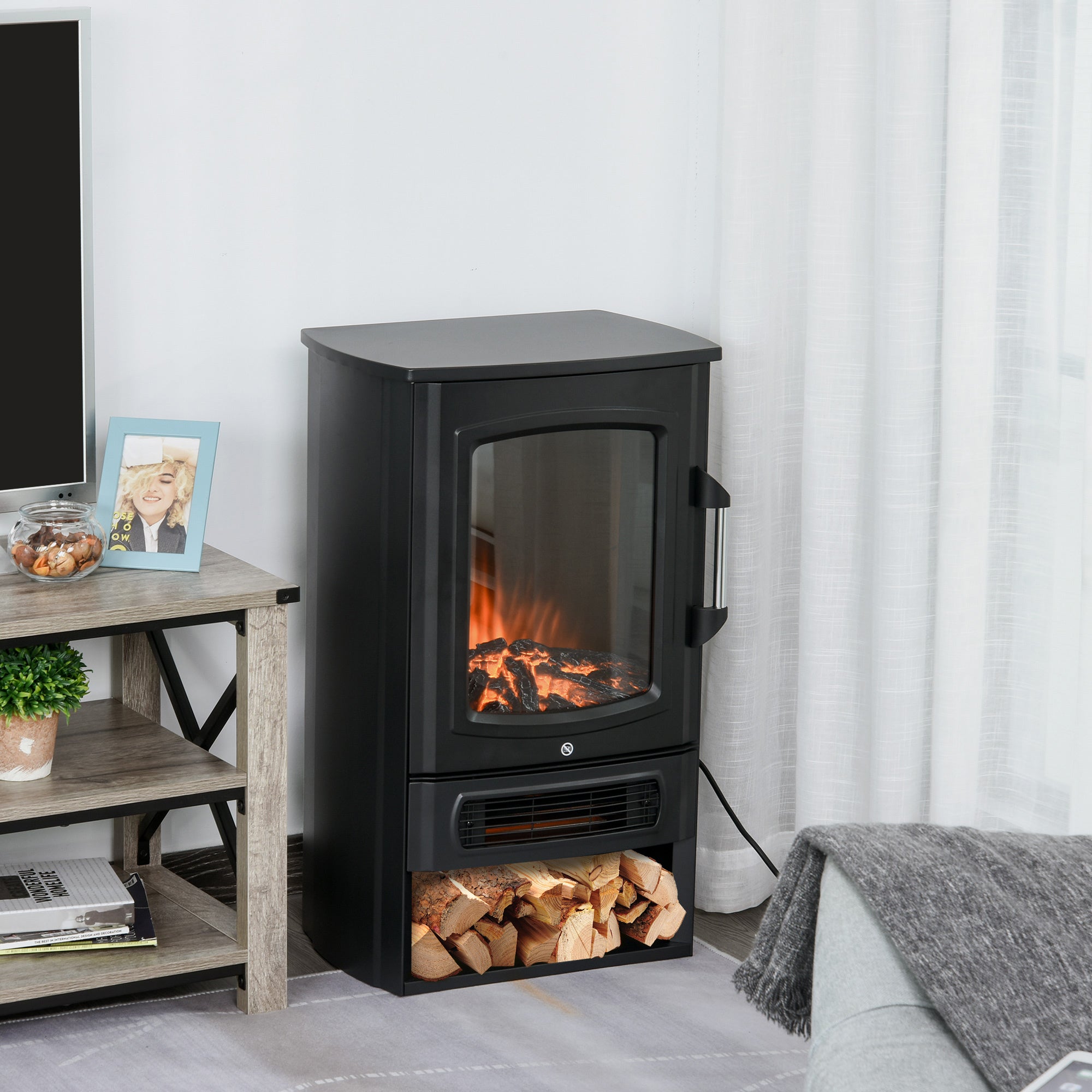 Electric Fireplace, Realistic Flame Effect, Thermostat, Black