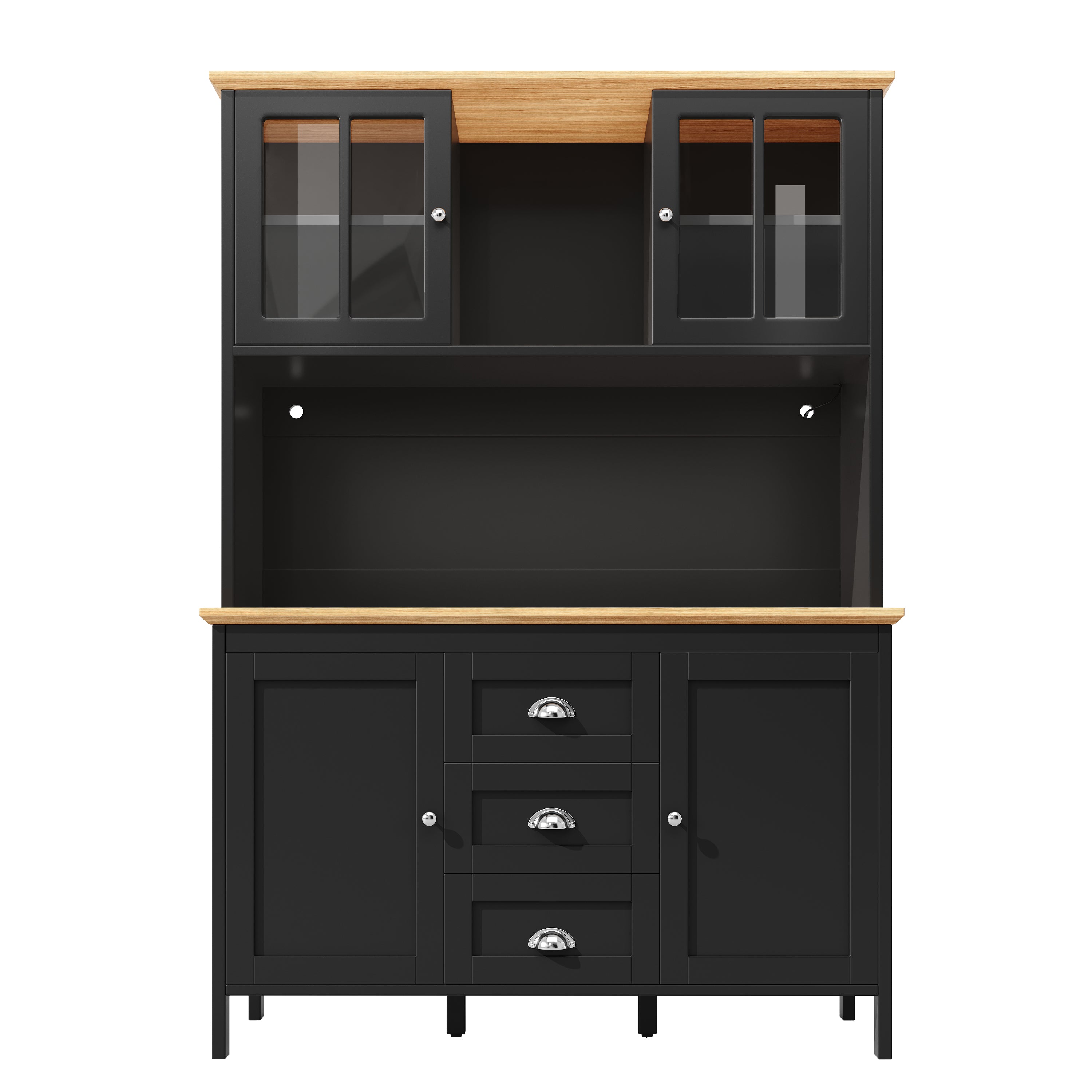 Tall Sideboard with LED Lighting, 4 Doors and 3 Drawers, White and Black