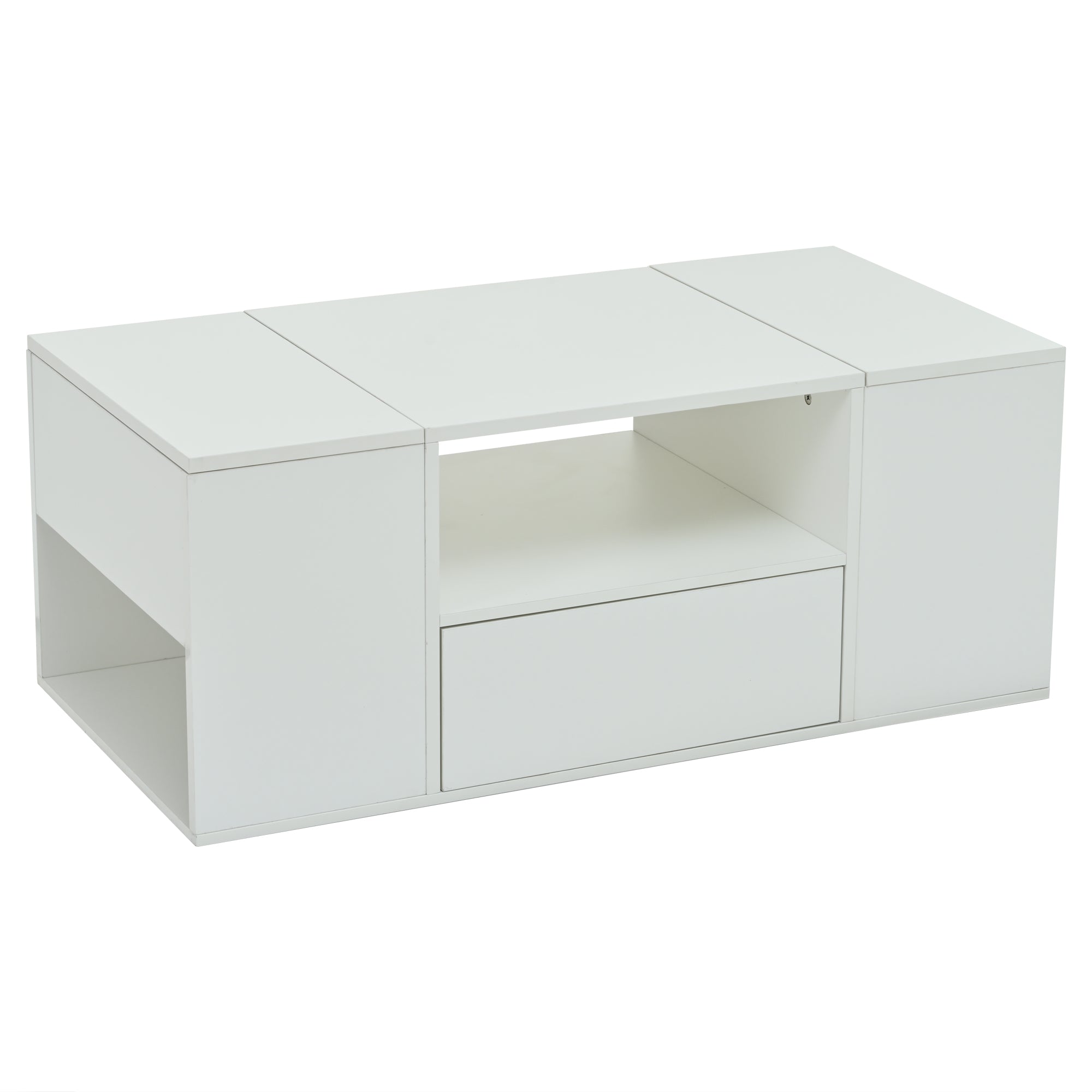 Coffee Table 100x50x40cm, LED Lights, 6 Storage Compartments, White