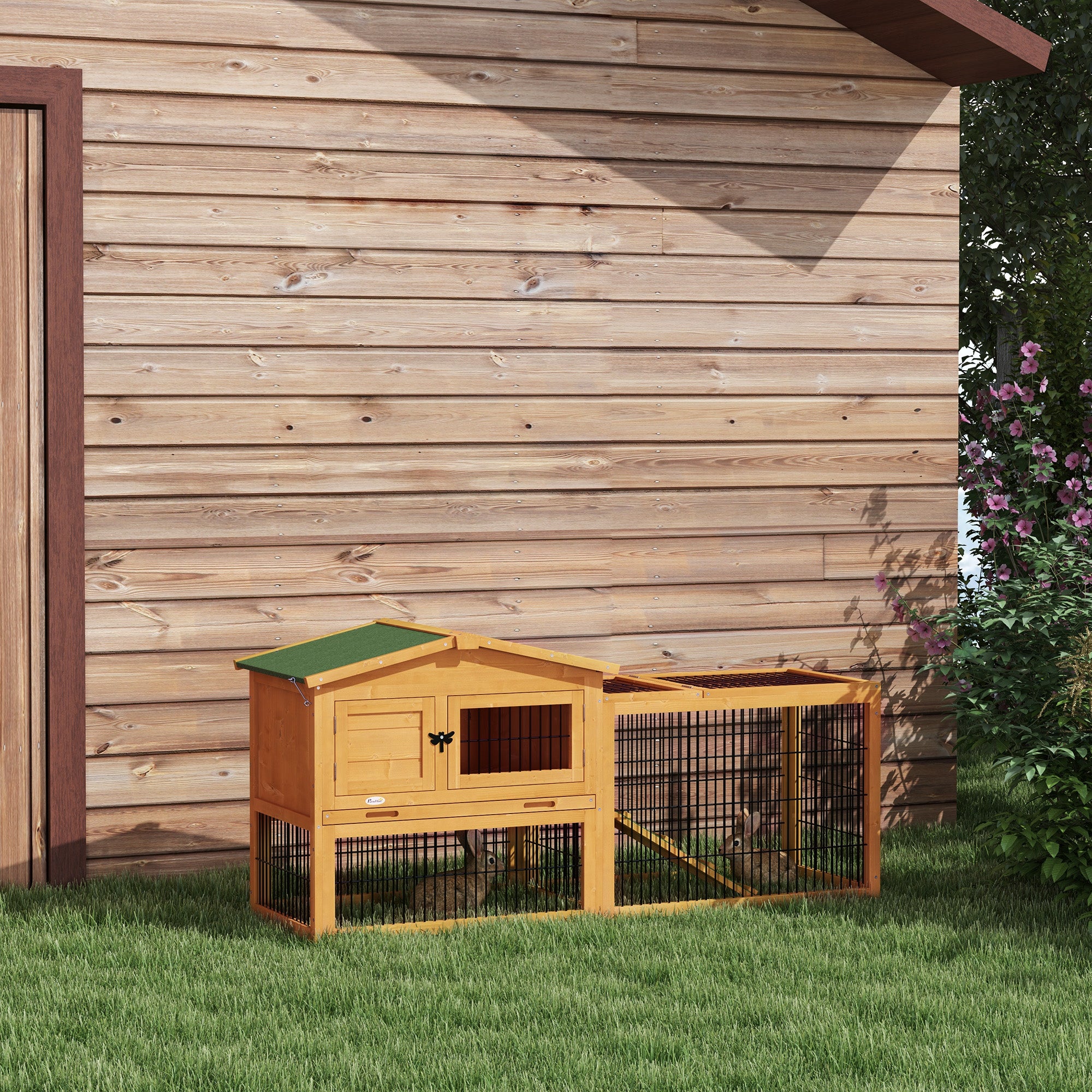 Rabbit Hutch 2 Levels, Outdoor Run, Fir Wood