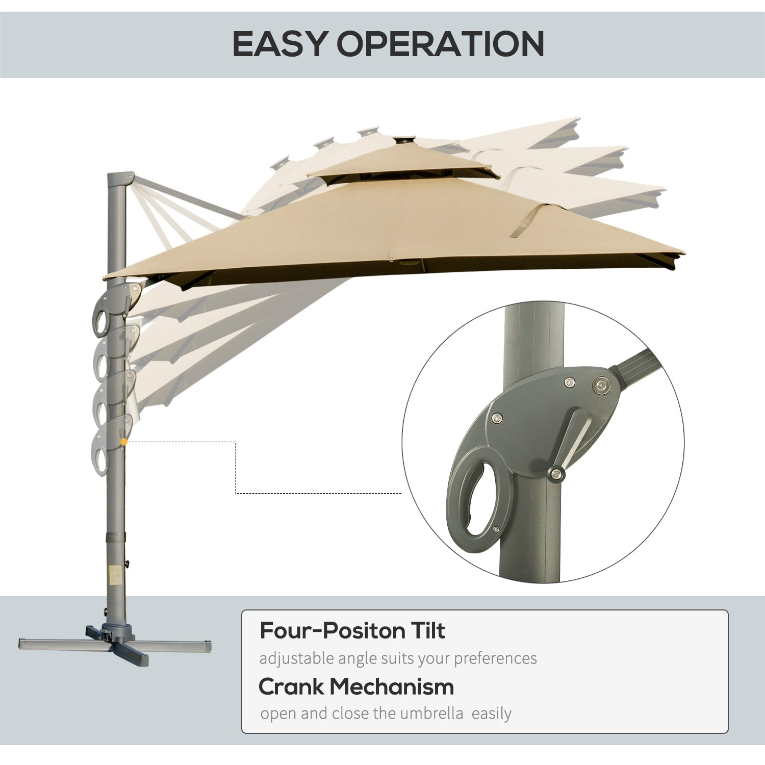 3 x 3m Sun Square Canopy Top with Adjustable Pole Angle, Aluminium Khaki