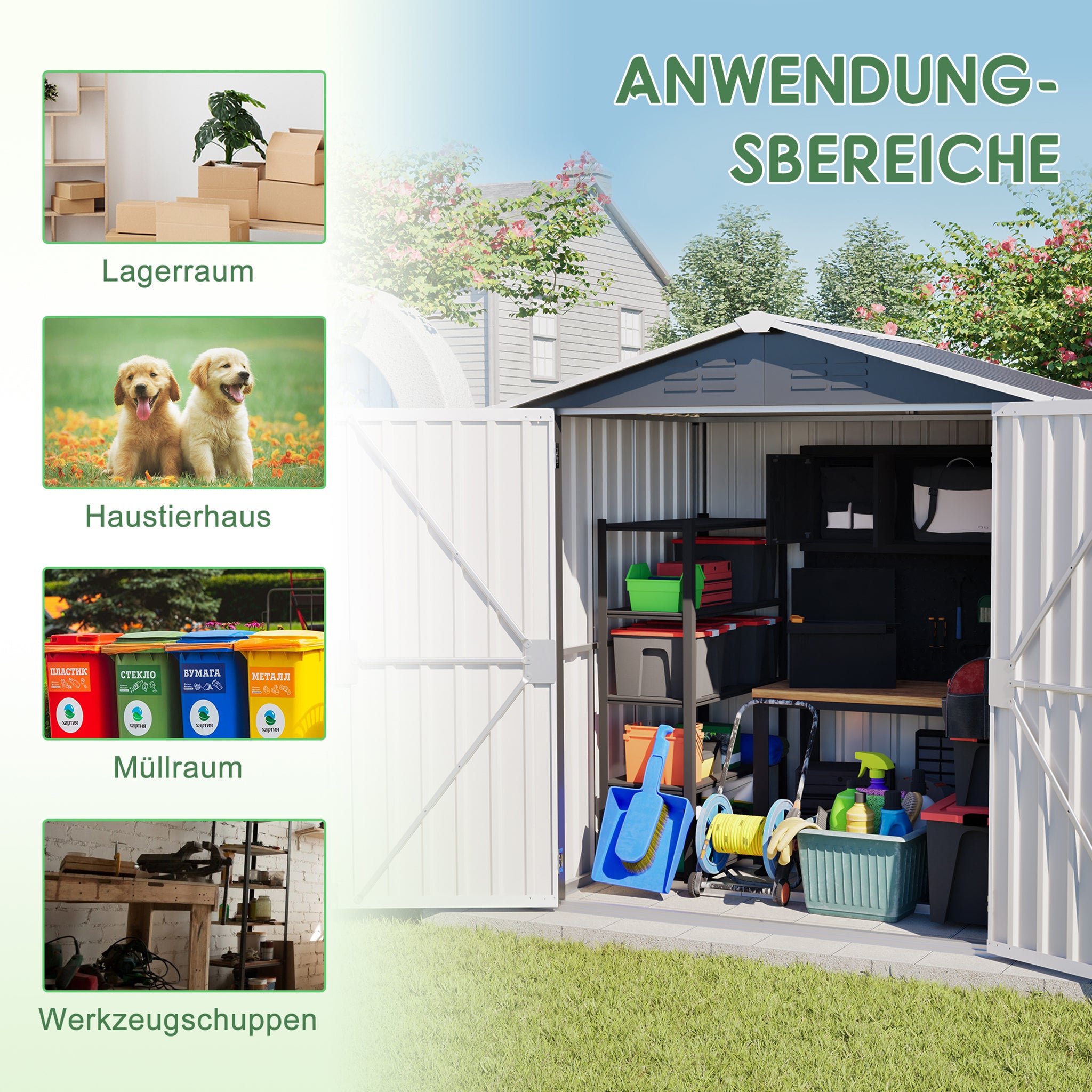 Metal Garden Shed 142x185cm, Lockable Door, Weatherproof, Grey