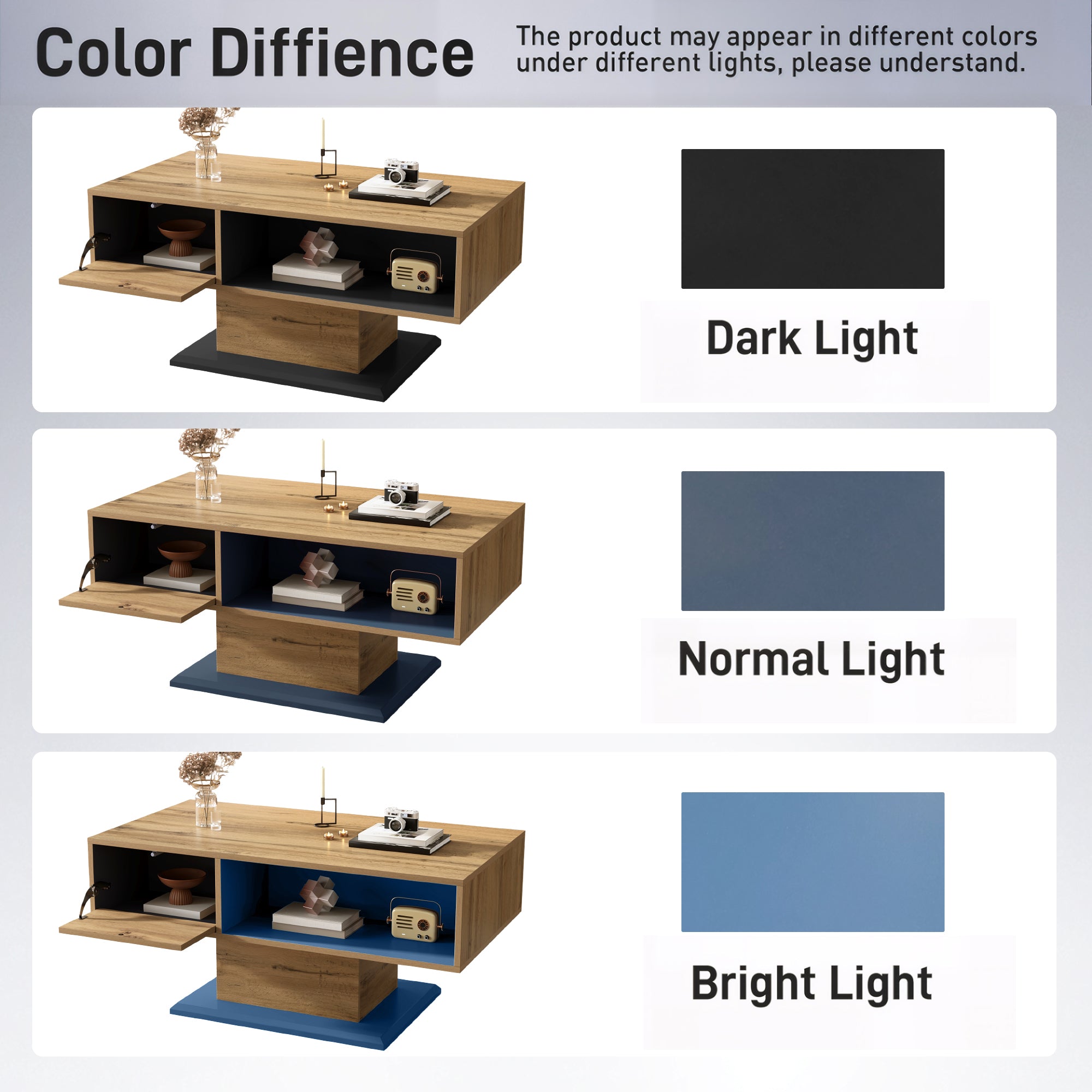 Coffee Table Modern Double-Sided Storage Large Shelf