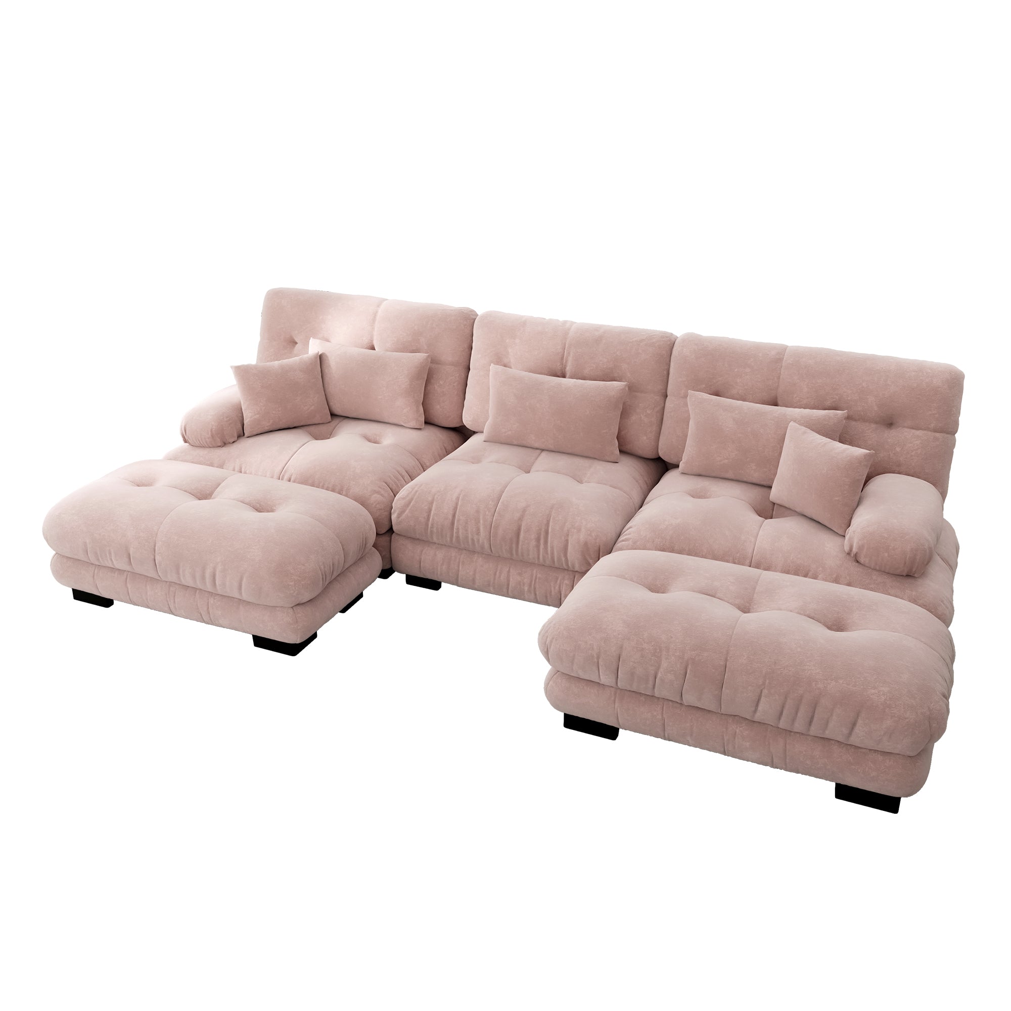 Luxury Modular Corner Sofa - Oversized U-shaped Cloud Couch, Deep Seating, Convertible Sleeper with Ottoman, Chenille Pink
